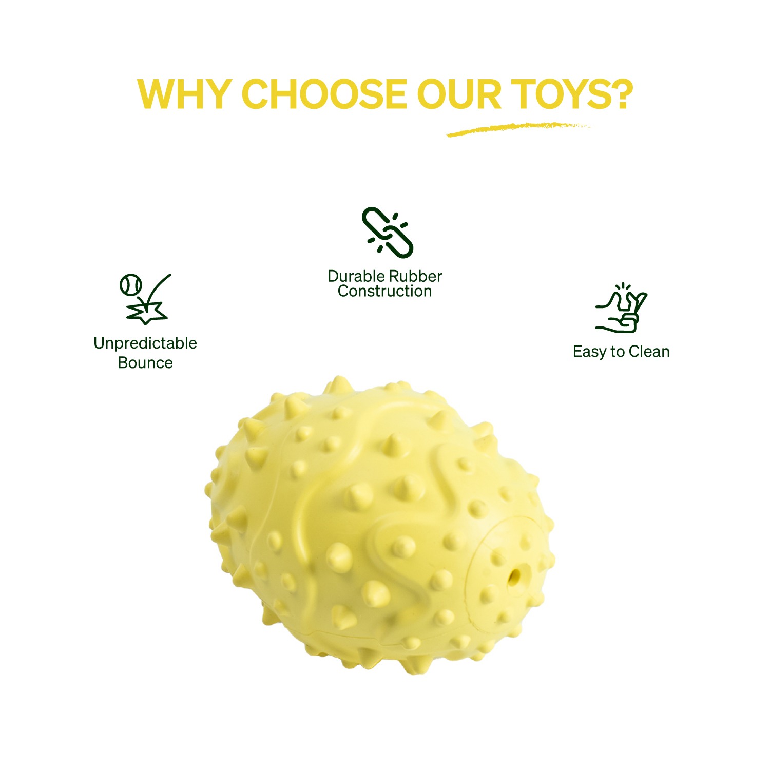 Ezra Play Spiky Rugby - Yellow Rubber Toy