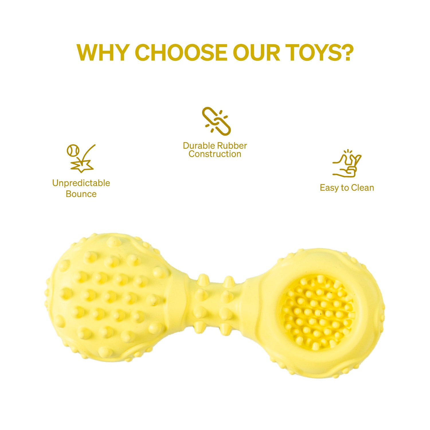 Ezra Play Spiky Dumbbell - Yellow Rubber Toy