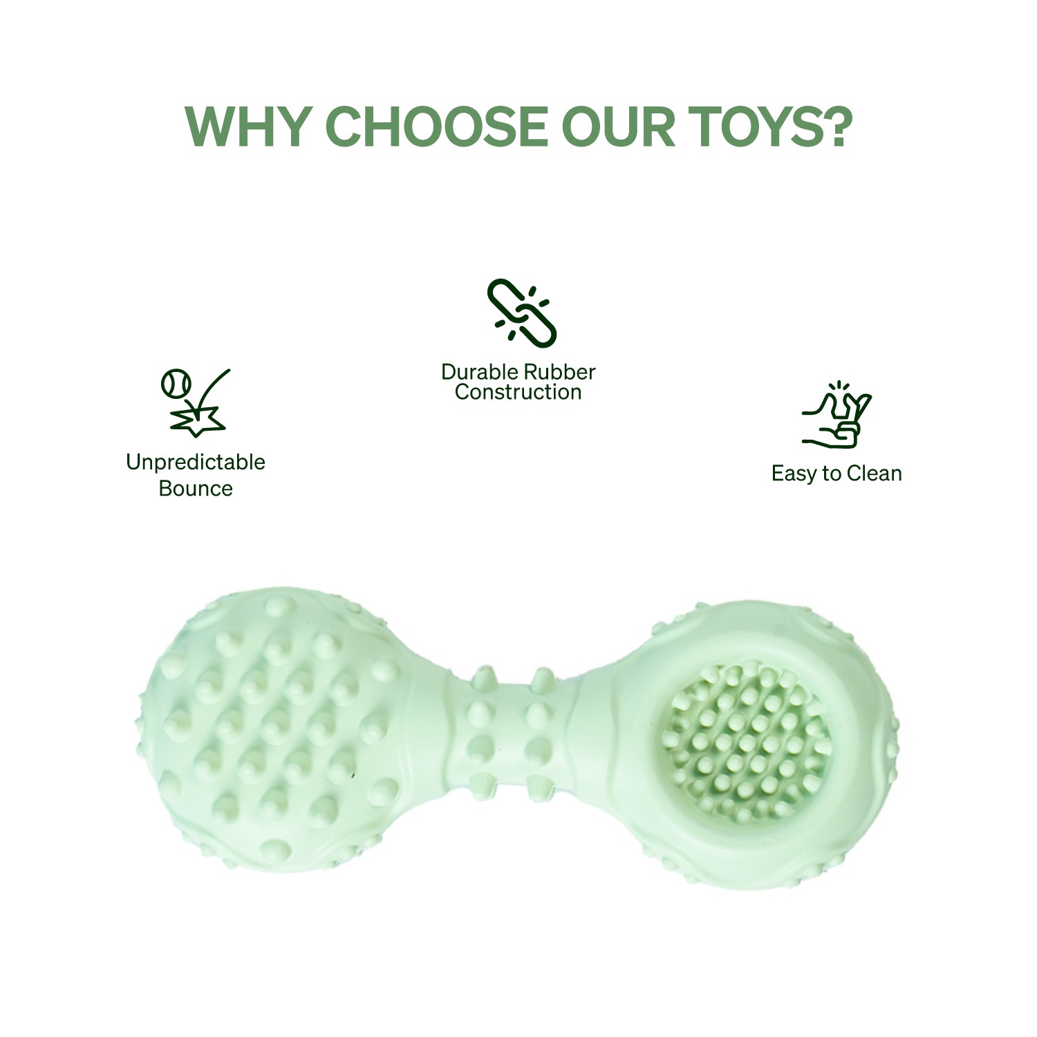 Ezra Play Spiky Dumbbell - Green Rubber Toy