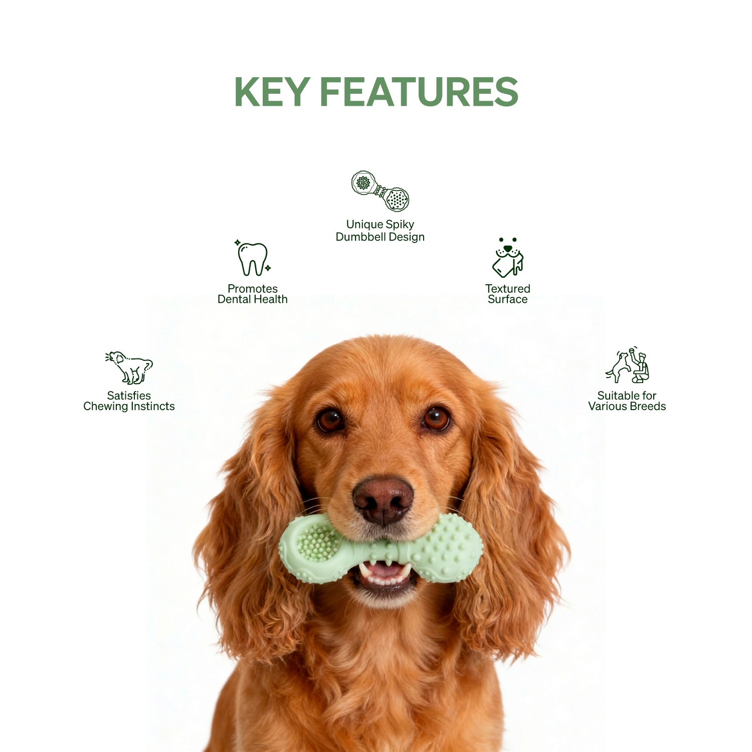 Ezra Play Spiky Dumbbell - Green Rubber Toy