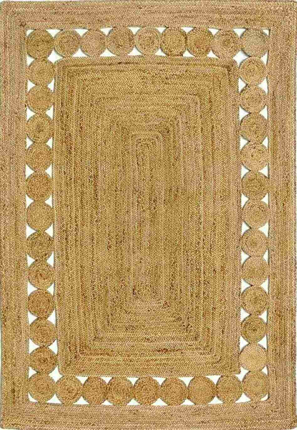 Handwoven Natural Jute Rectangular Rug with Braided Disc Border Design