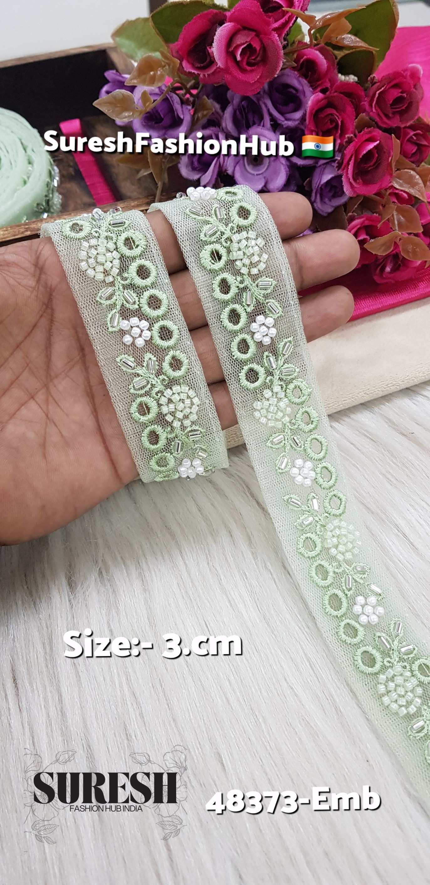 Pista Tone-to-Tone Machine Hand Embroidery Lace – 48373-EMB