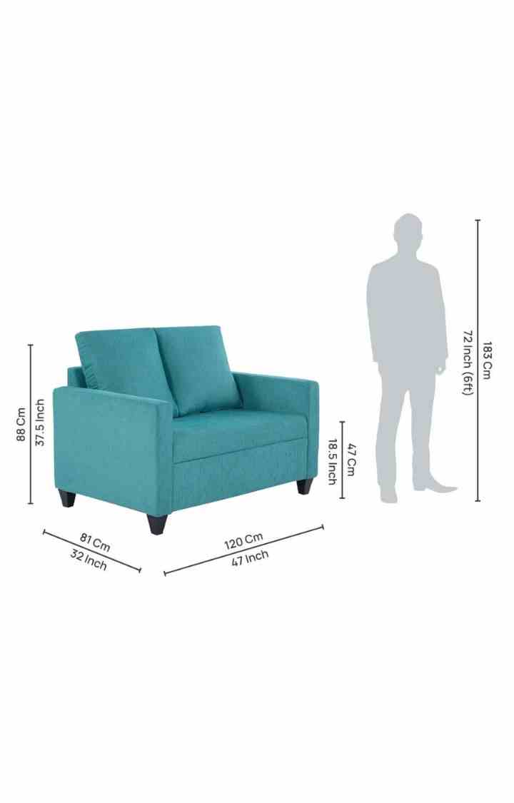 neudot Saya Sofa for Living Room |2 Persons Sofa|Premium Fabric with Cushioned Armrest | Solid Wood Frame|2 Seater in Saya Teal Color