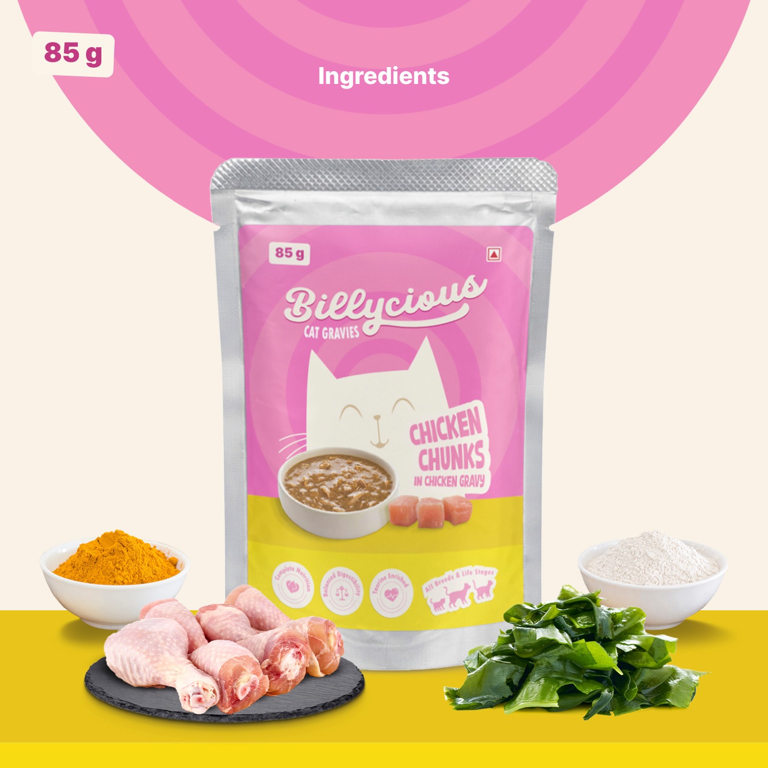 Billycious Chicken Chunks in Chicken Gravy Wet Cat Food, 85g