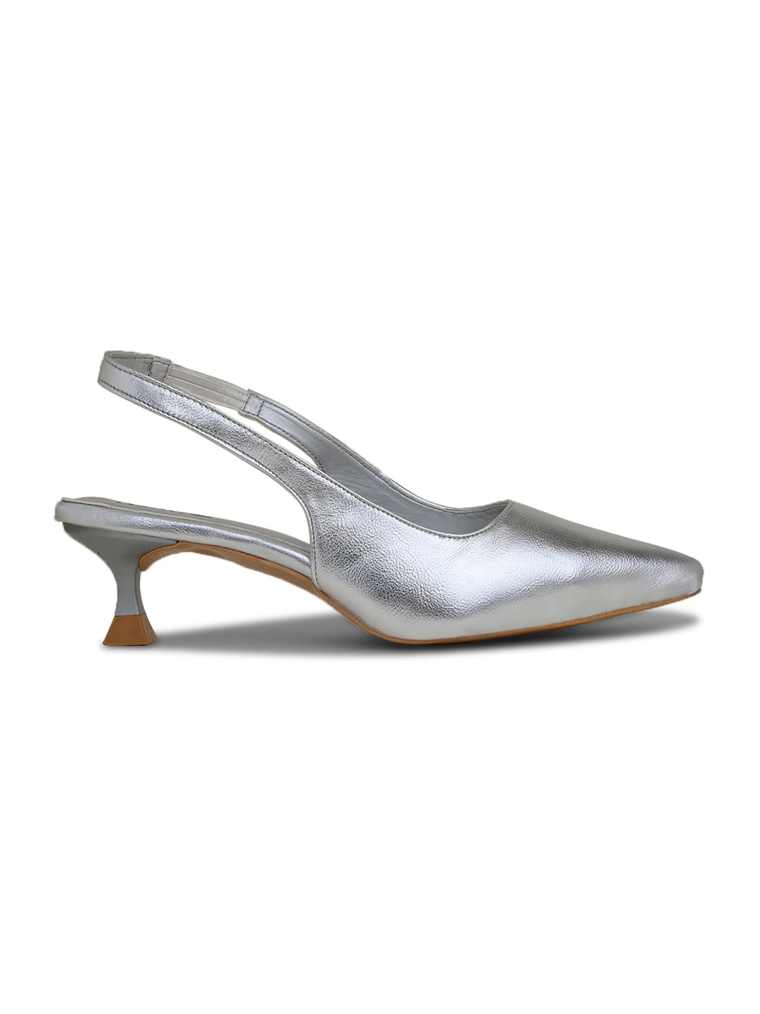 Shining Silver Pointed-Toe Slingback Heels
