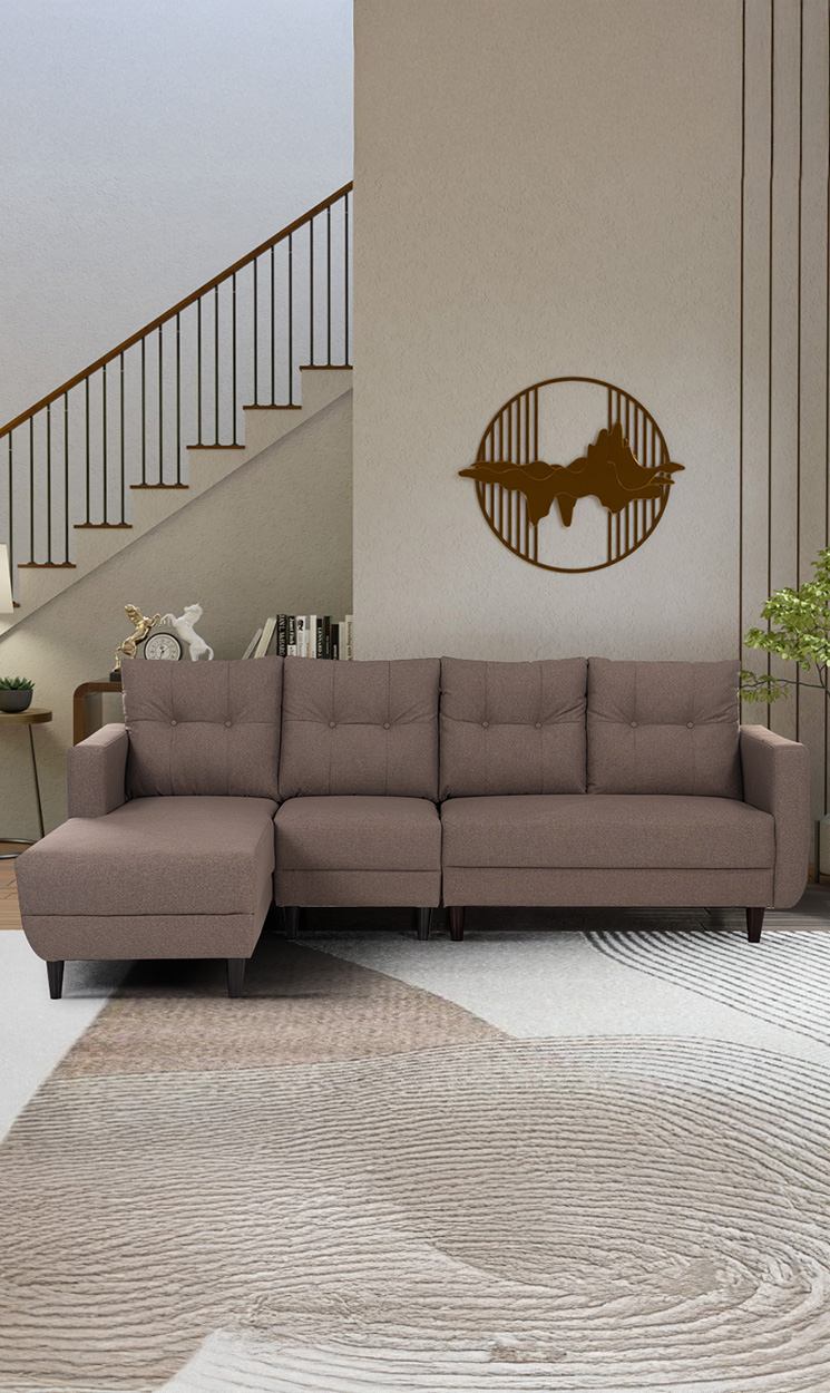 neudot Aria 6 Seater RHS Sectional Sofa in Earth Brown Colour