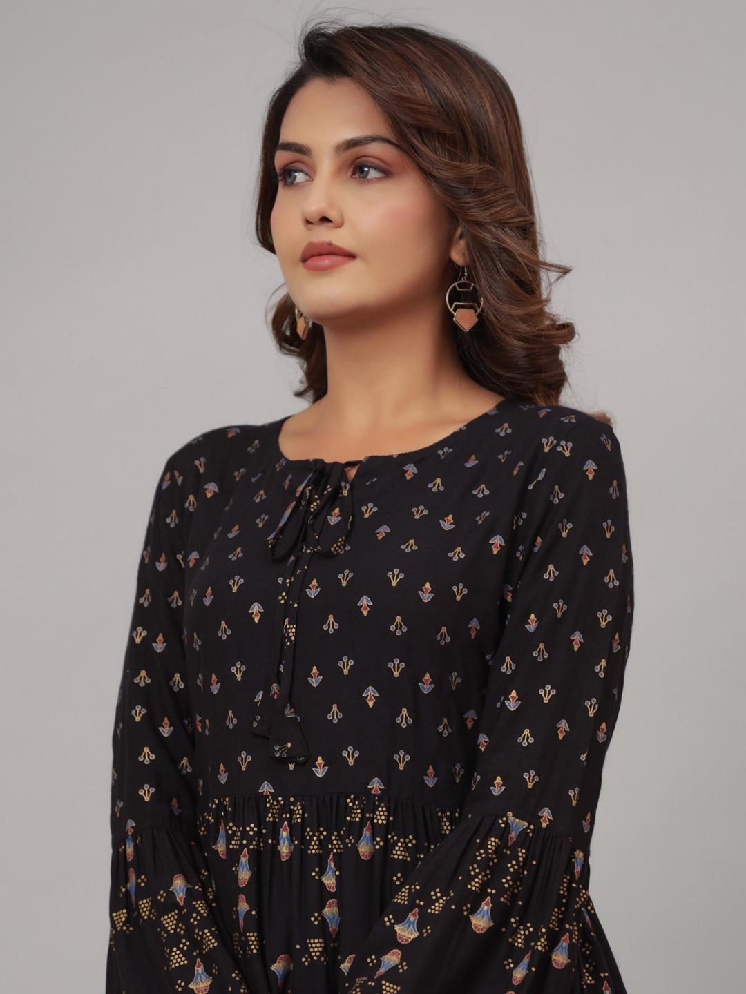 Front Tie Up Neck Gathered Top