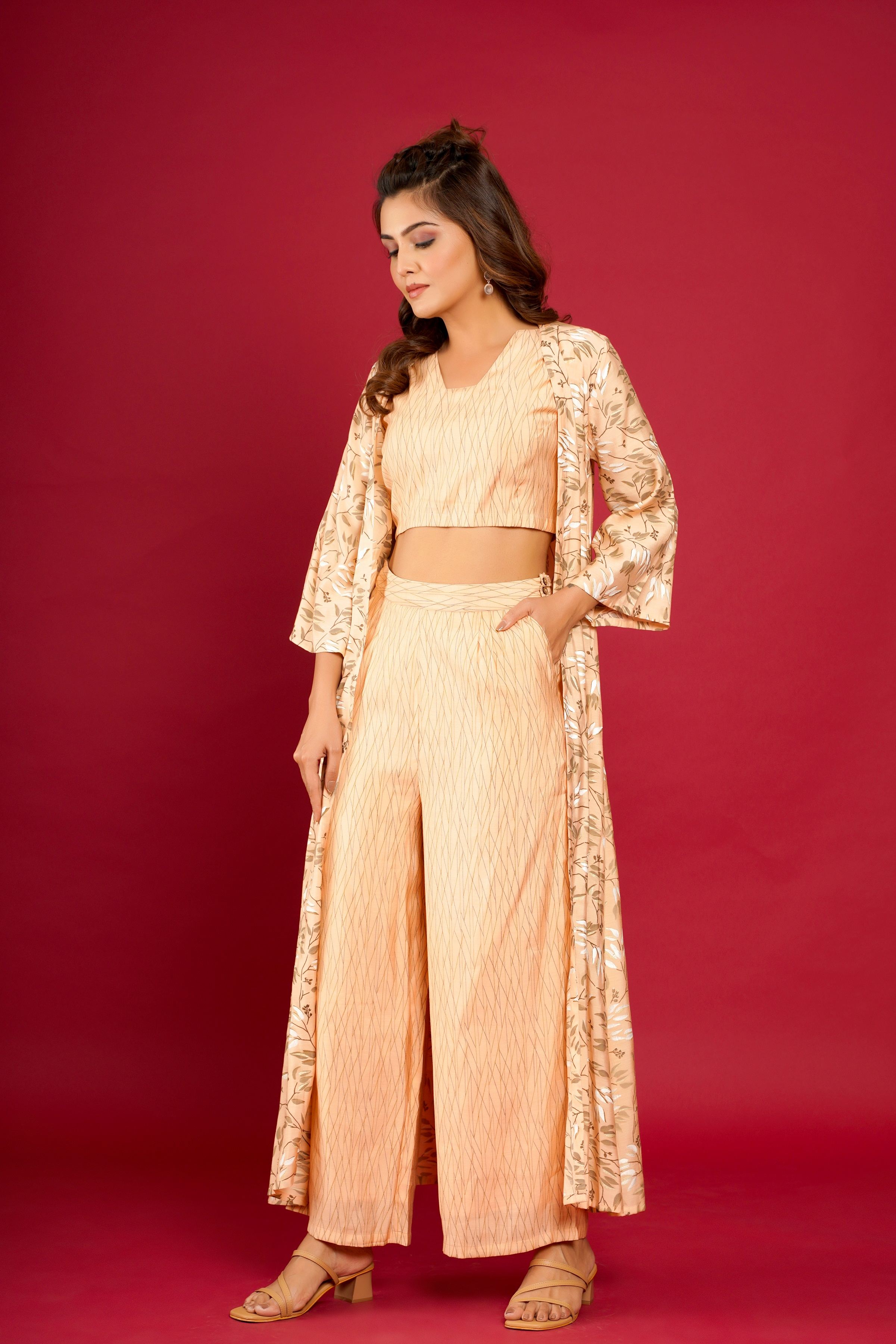 Indo western crop deals top with jacket