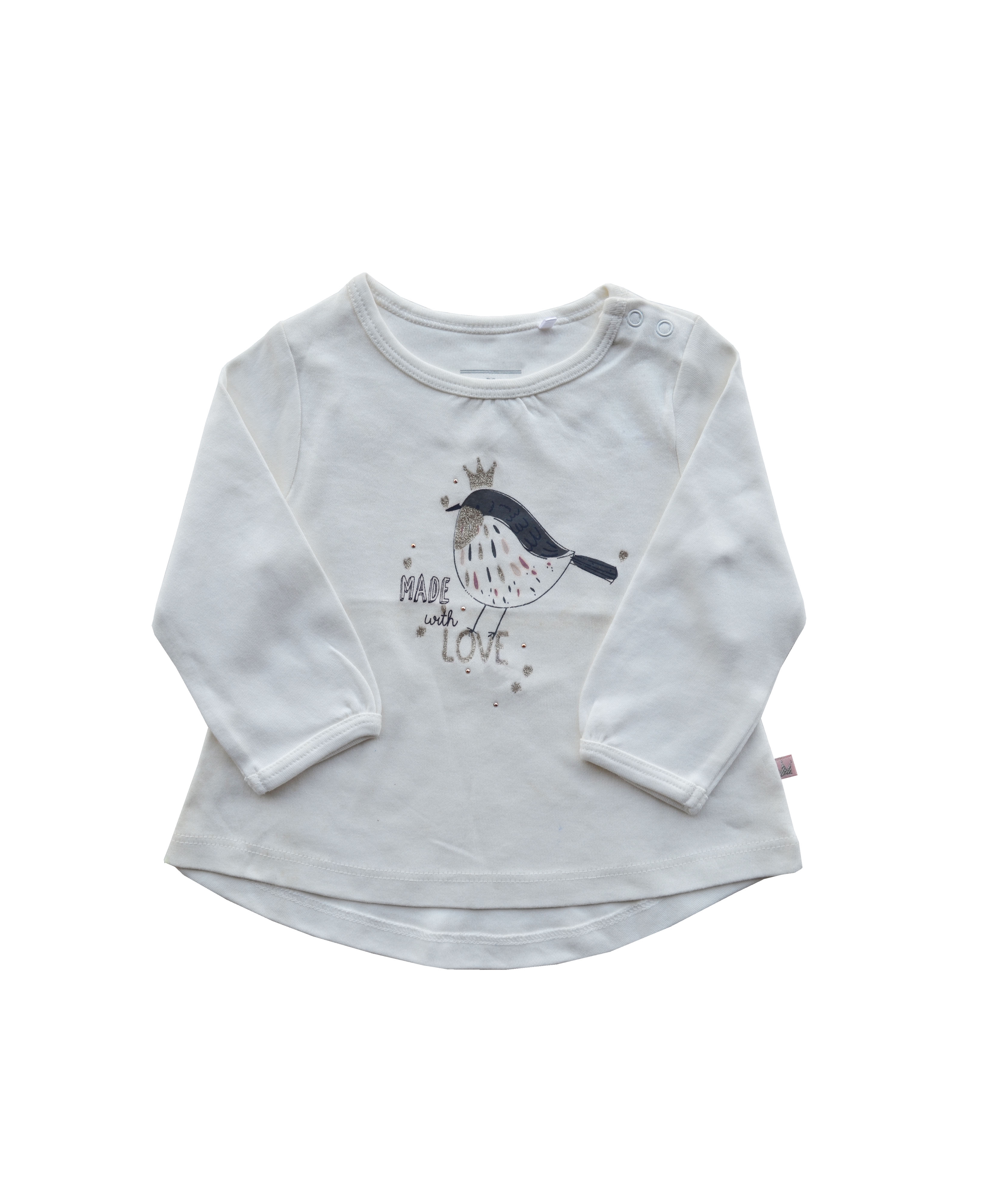 Babeez | White Top with Bird print (100% Cotton Interlock Biowash) undefined