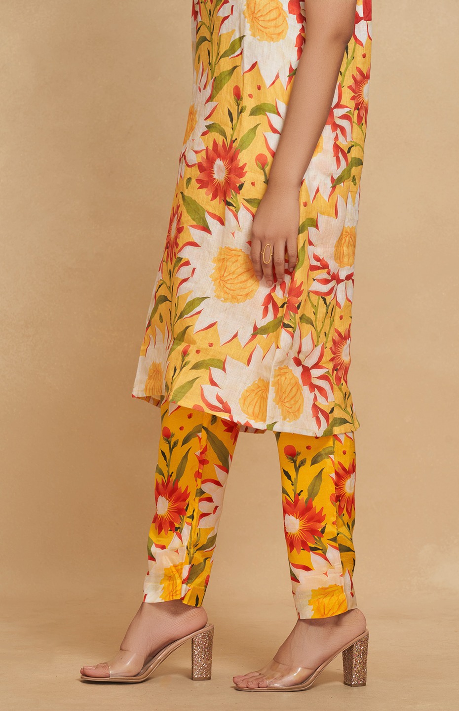 Yellow Printed Straight Pants