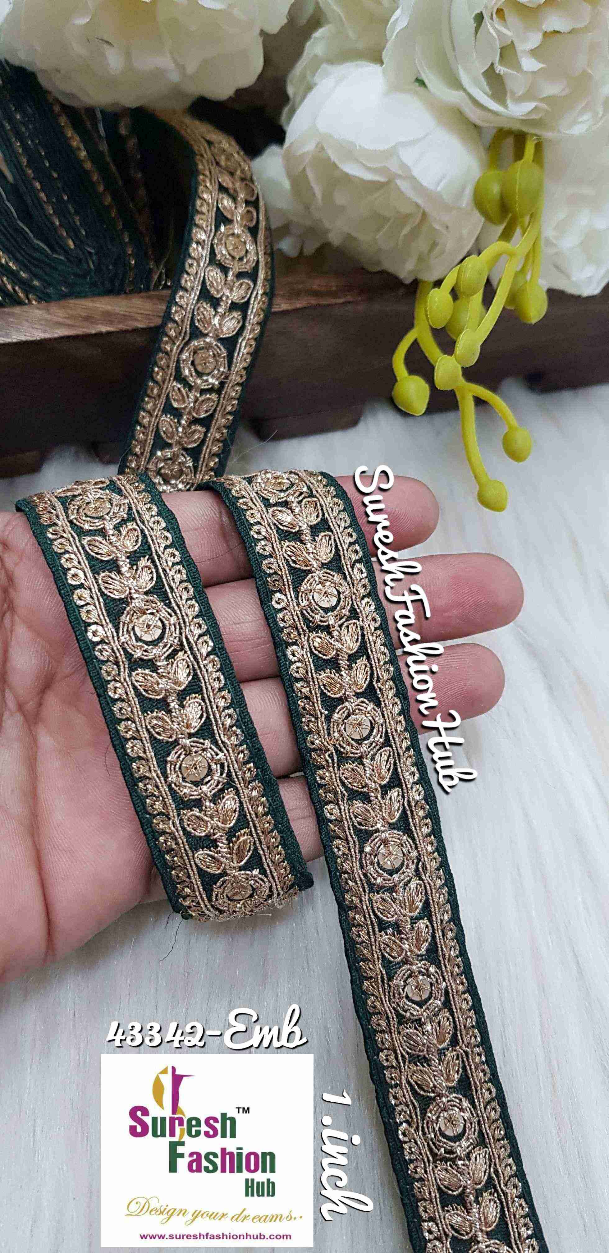 Midnight Bottle Green  Sparkle Fusion Lace - 1 Inch