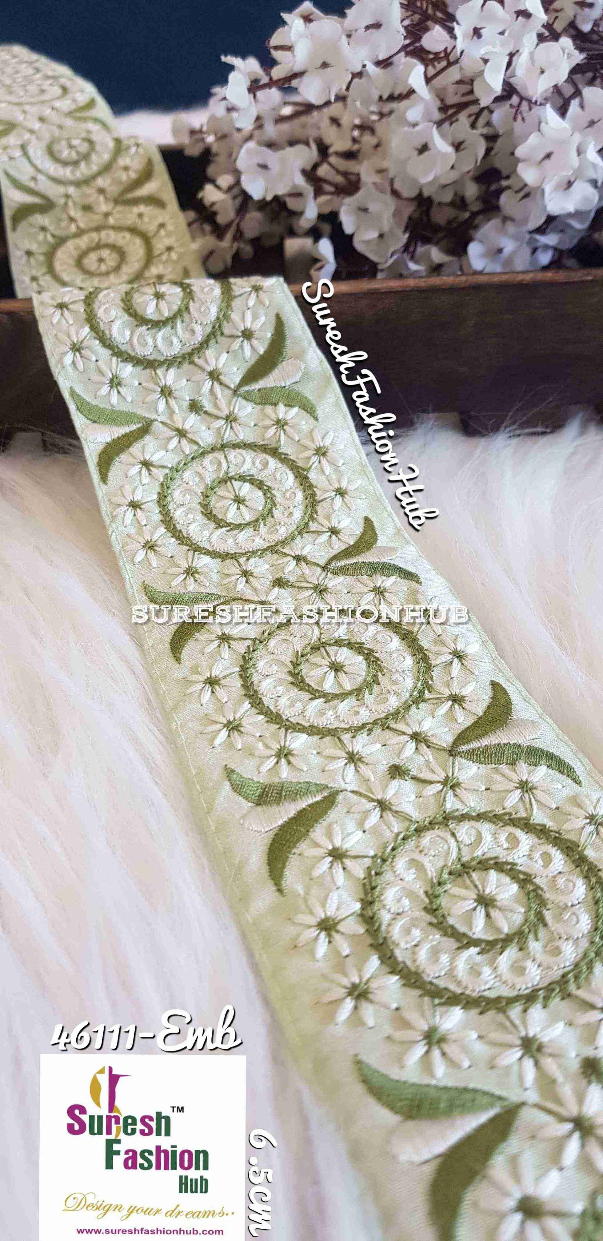 Creative Thread Works  Green Base Embroidered Trim