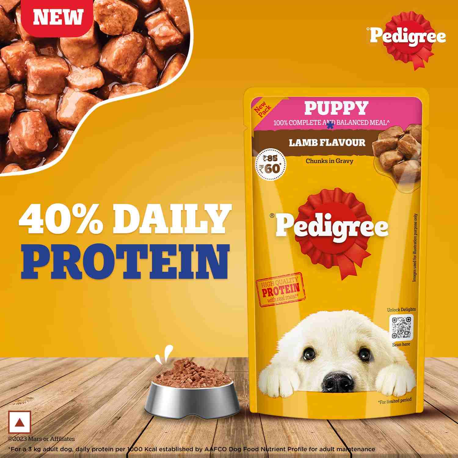 Pedigree Pouch Puppy Lamb Chunks In Gravy Wet Food for Dogs, 130g
