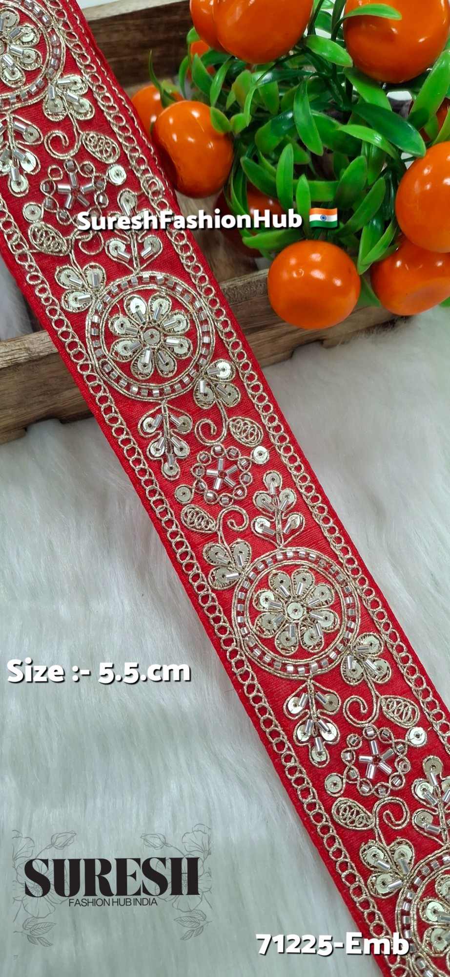 Red Floral Cutdana Bead Embroidery Lace – Design No. 71225-Emb