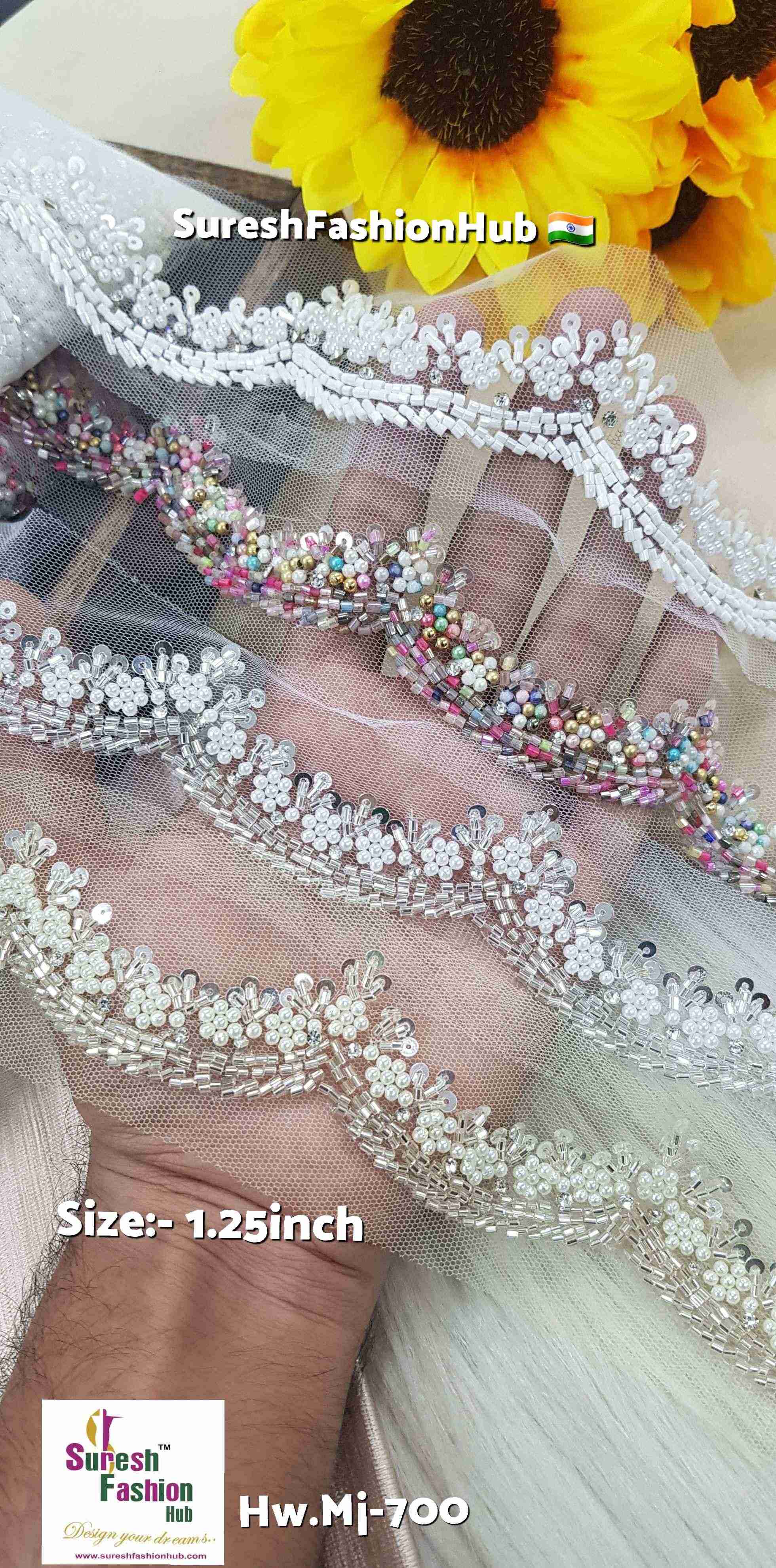 Multi-Color Pearl Floral Scallop Lace