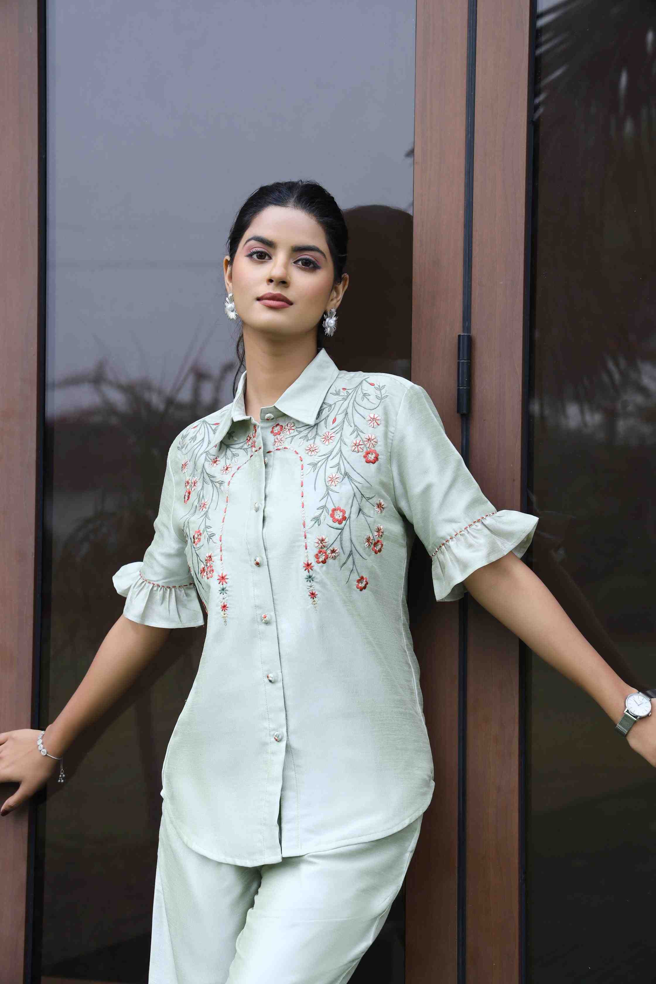 WOMEN'S SILK ELEGANT EMBROIDERED CO-ORD SET