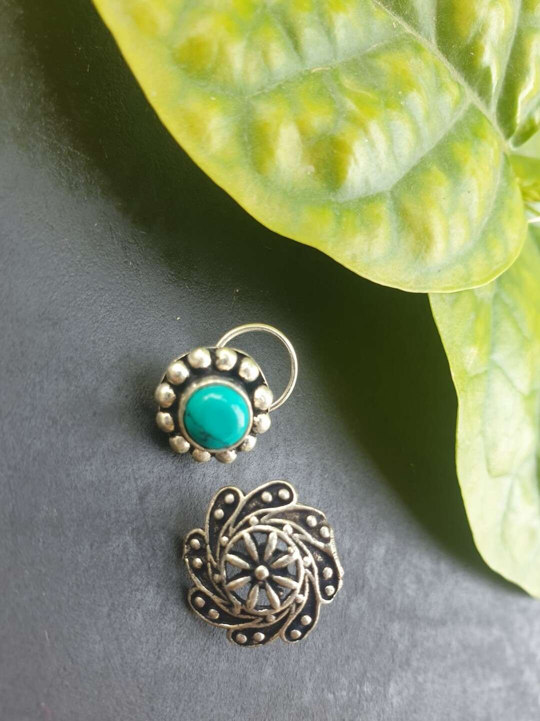 Firoza Silver Toned Oxidised Nosepins Combo for Women