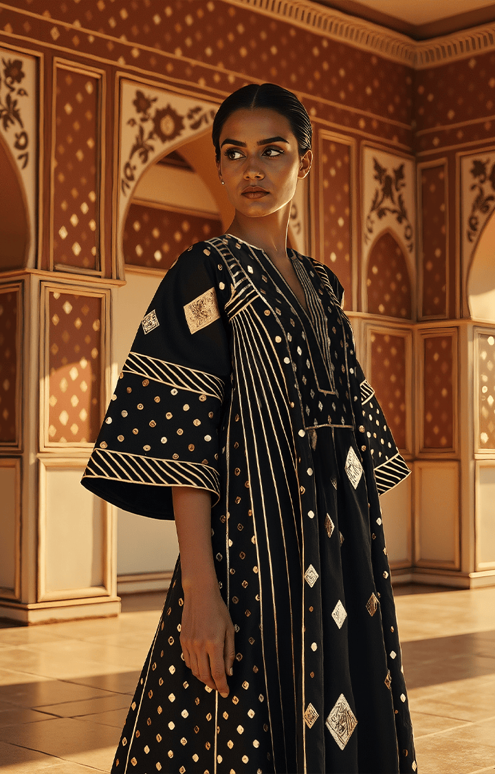 Black Gathered Kurta Set