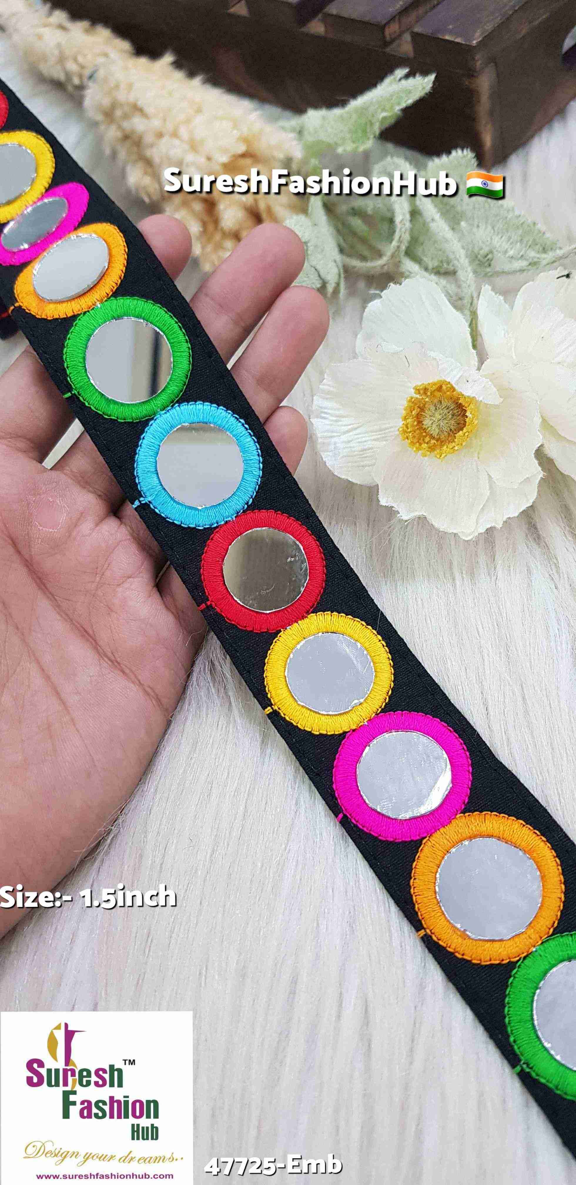 Black Circular Mirror Navratri Lace