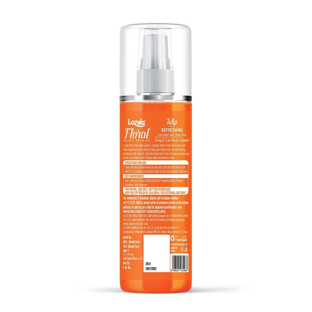 Lozalo Floral Pet Body Splash for Dogs & Cats, 200 ml, Tulip