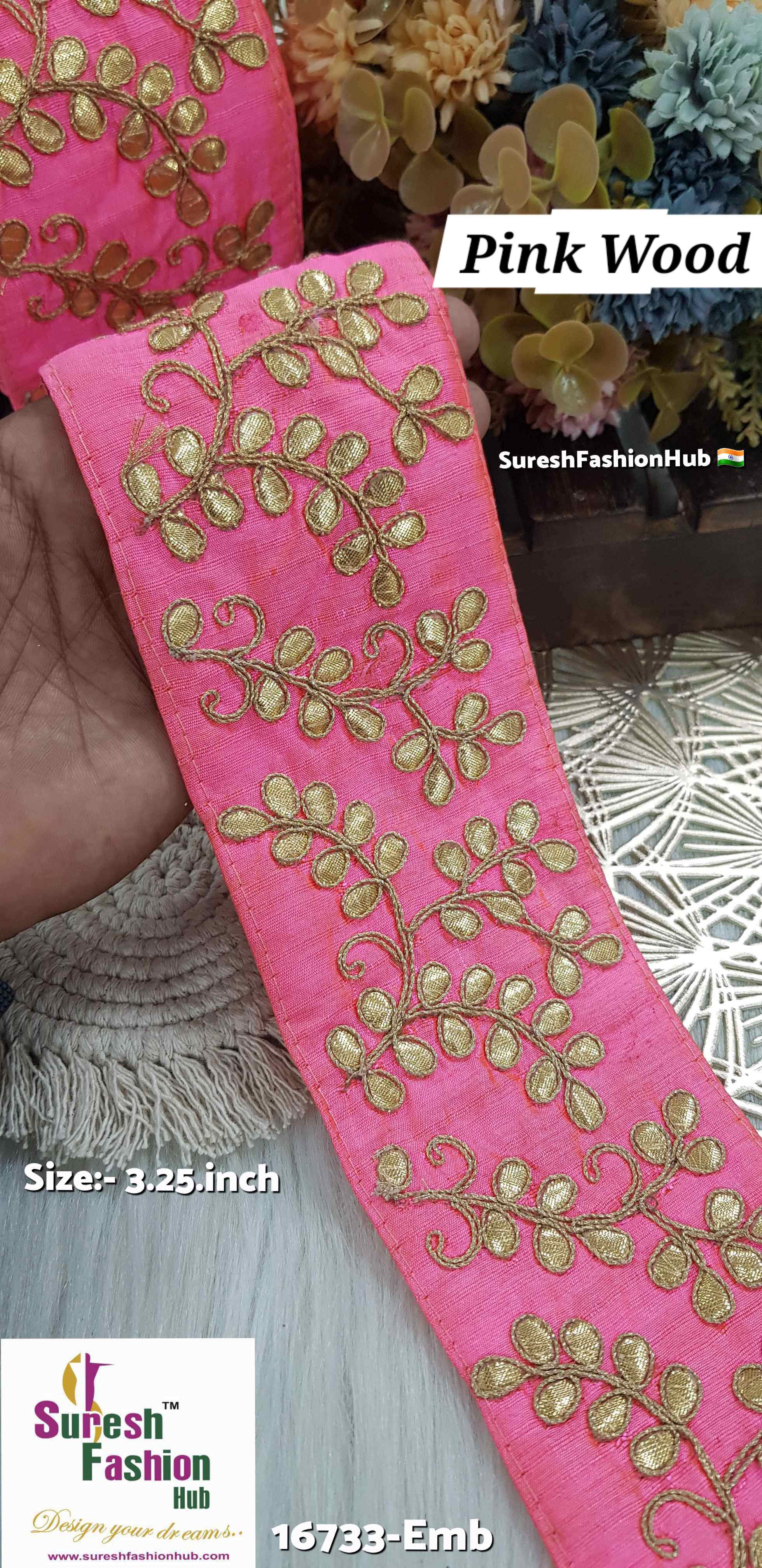 Pink-Wood Base Laser Gota Patti Embroidery Trim