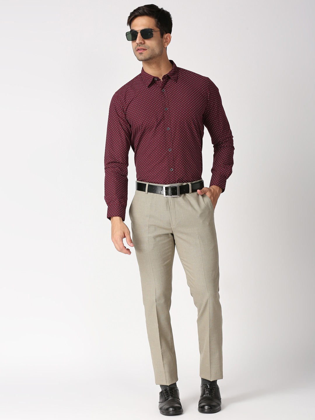 Men's Grey Polyester Checked Formal Trousers