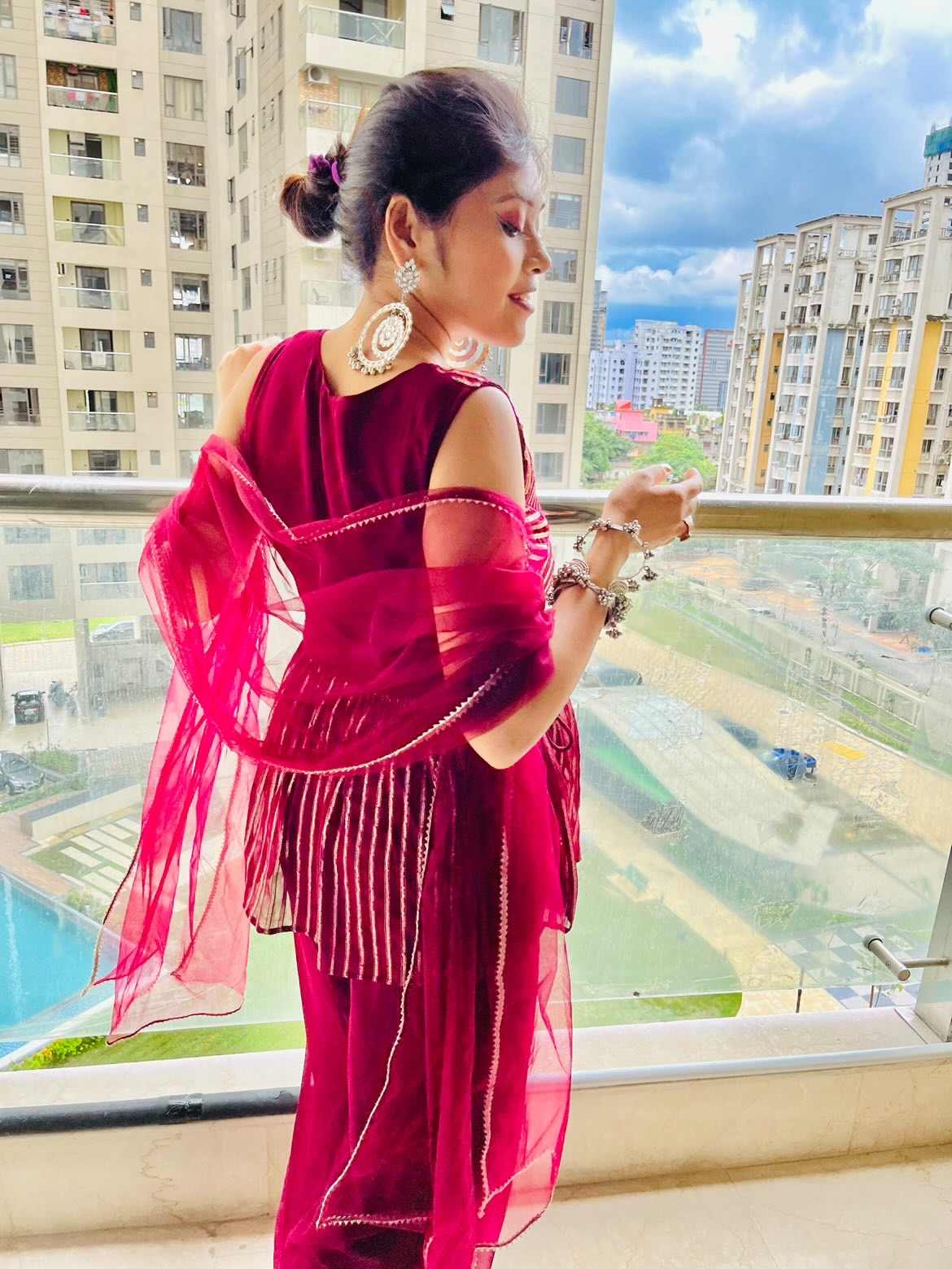 Purple georgette garara set