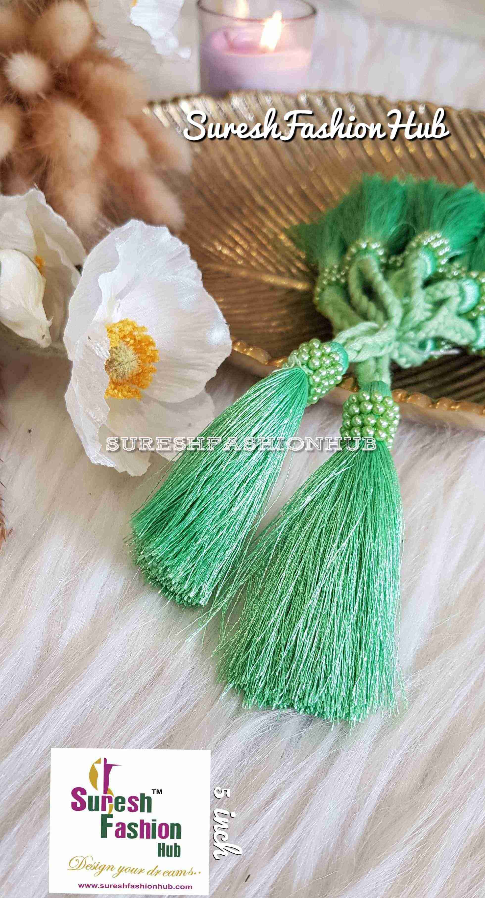 Tiny Beaded Light Green Thread Tassel