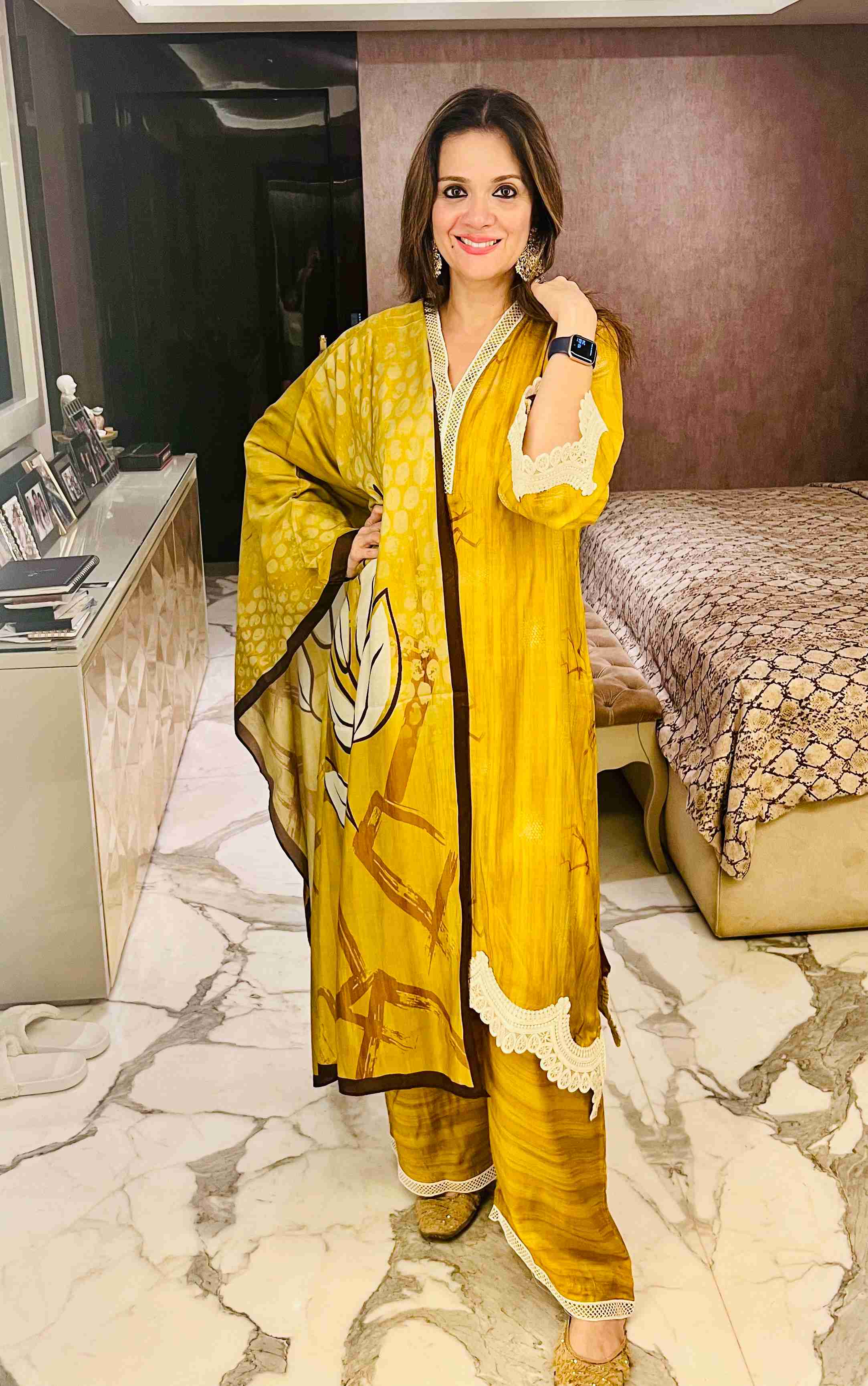 Mustard printed set with dupatta