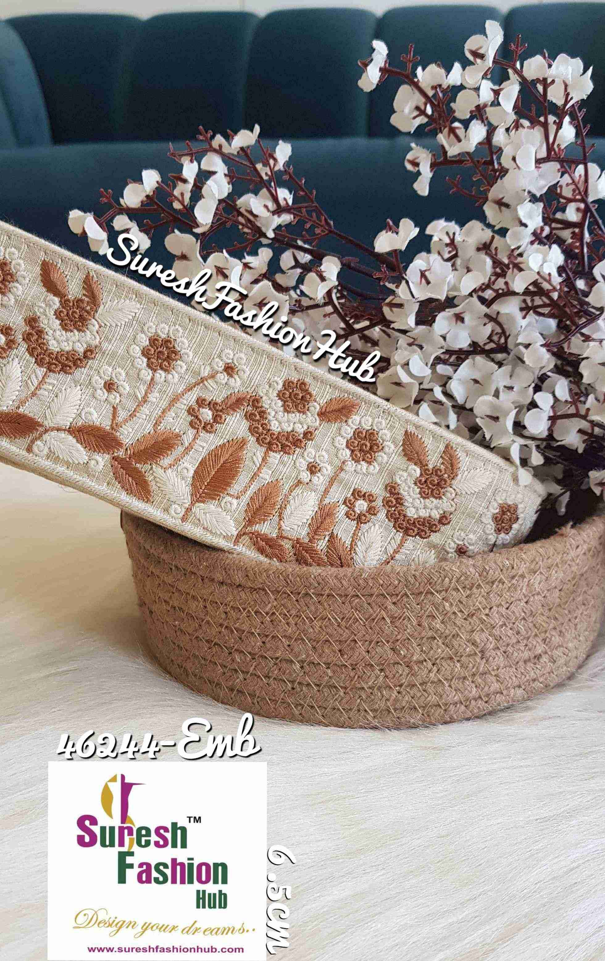 The Flower Garden Brown Embroidered Trim