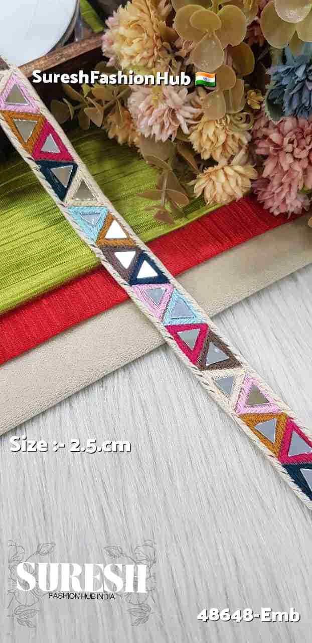Light Multy Triangle Mirror Geometric Embroidery Lace – 48648-Emb