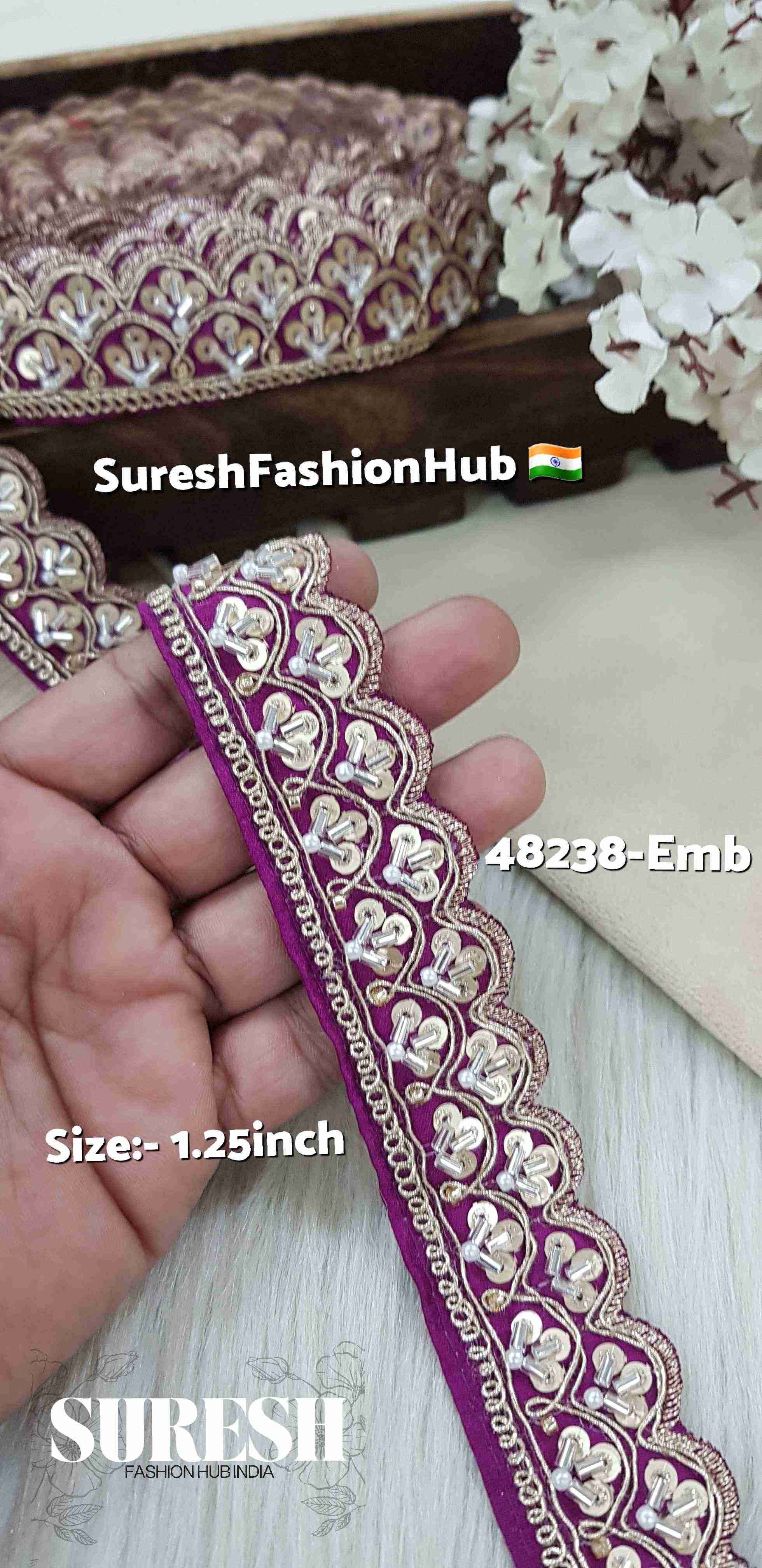 Wine Pearl Scalloped Kaddhana Lace