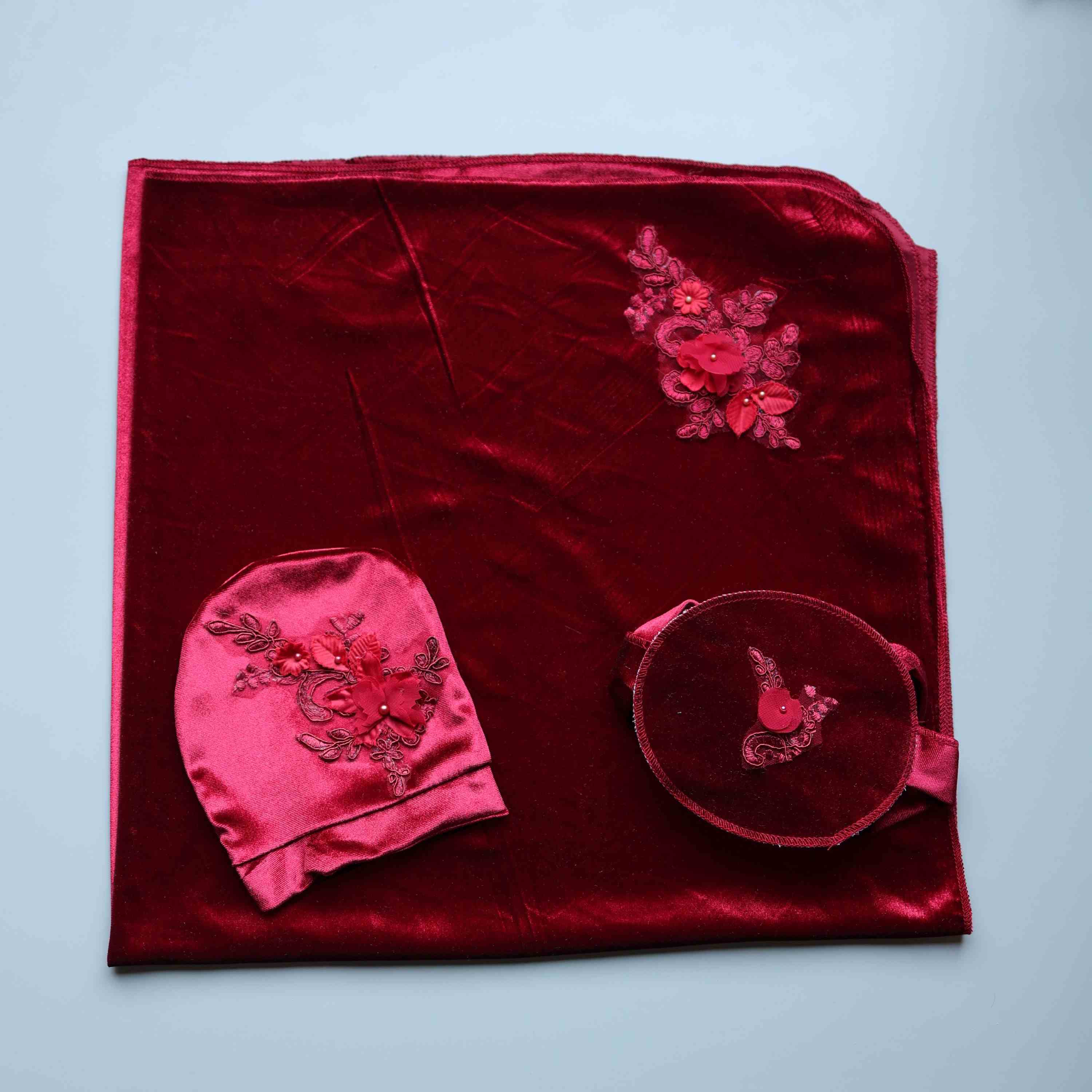 Scarlet Bloom Velvet Baby Set