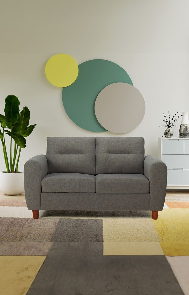 neudot Scott Sofa for Living Room |2 Persons Sofa|Premium Fabric with Cushioned Armrest | Solid Wood Frame|2 Seater in Misty Grey Color