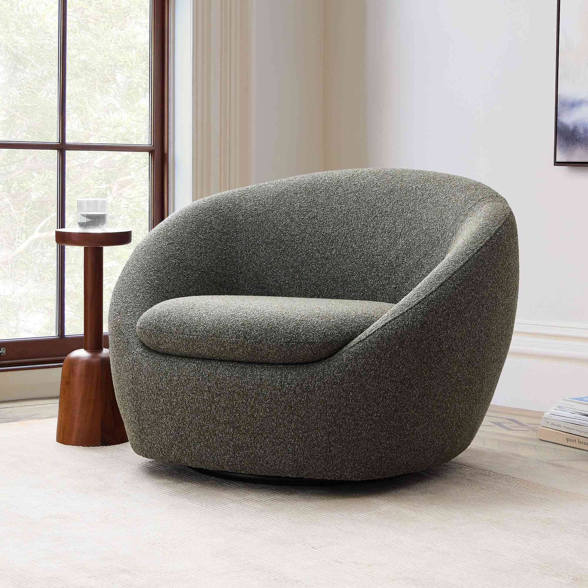 Cozy Swivel Chair, Deluxe Boucle, Mushroom