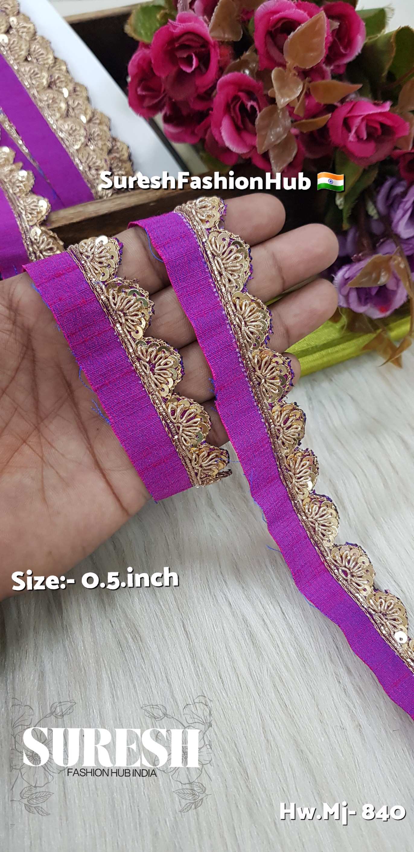 Magenta Zardosi Scalloped Border – Mj-840