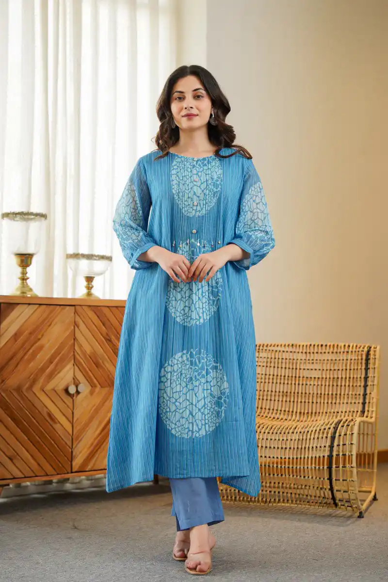 Light Blue Denim Kurta With Mul Lining