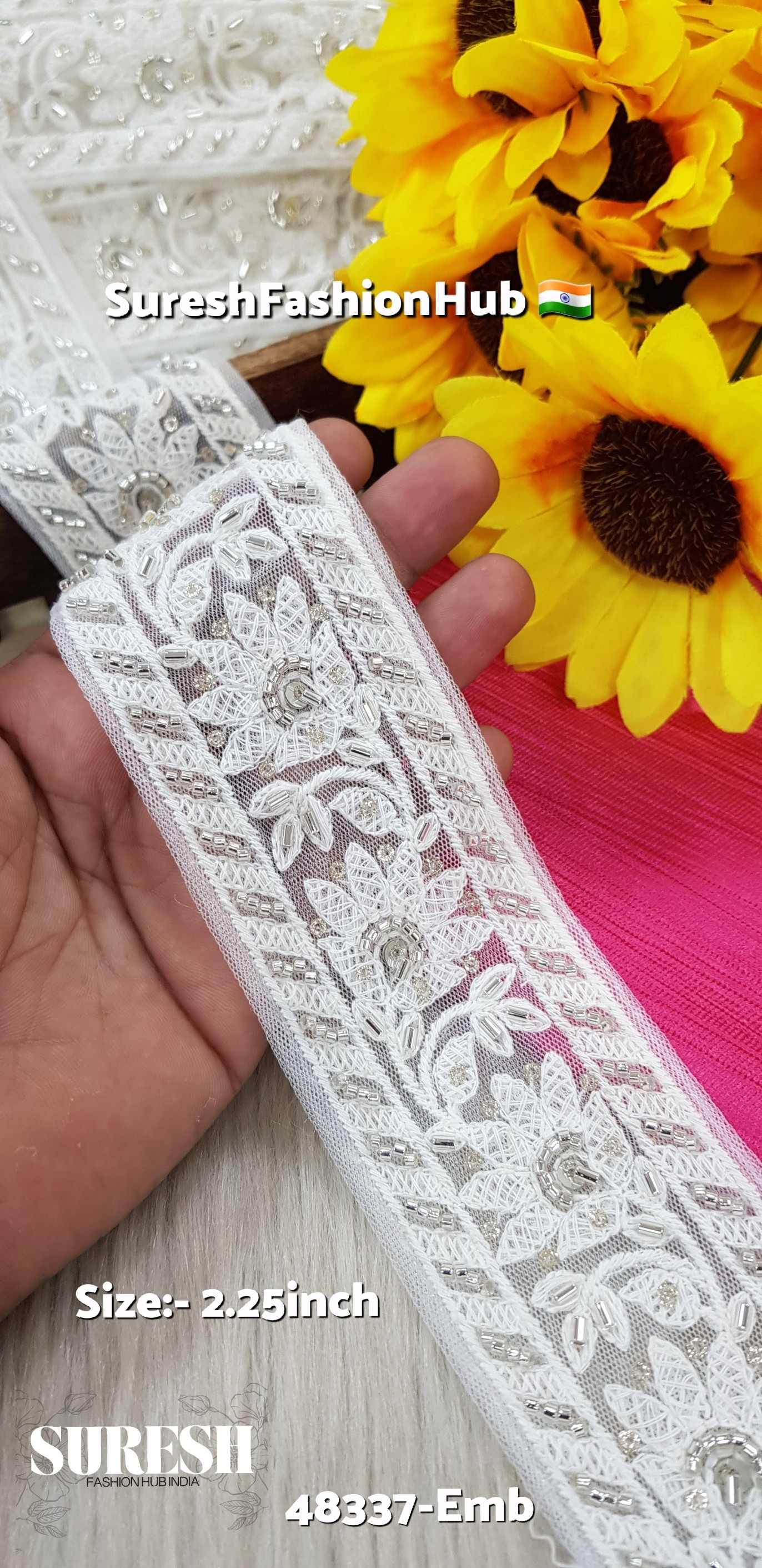 White to White Two-Side Border Lace – 48337-Emb