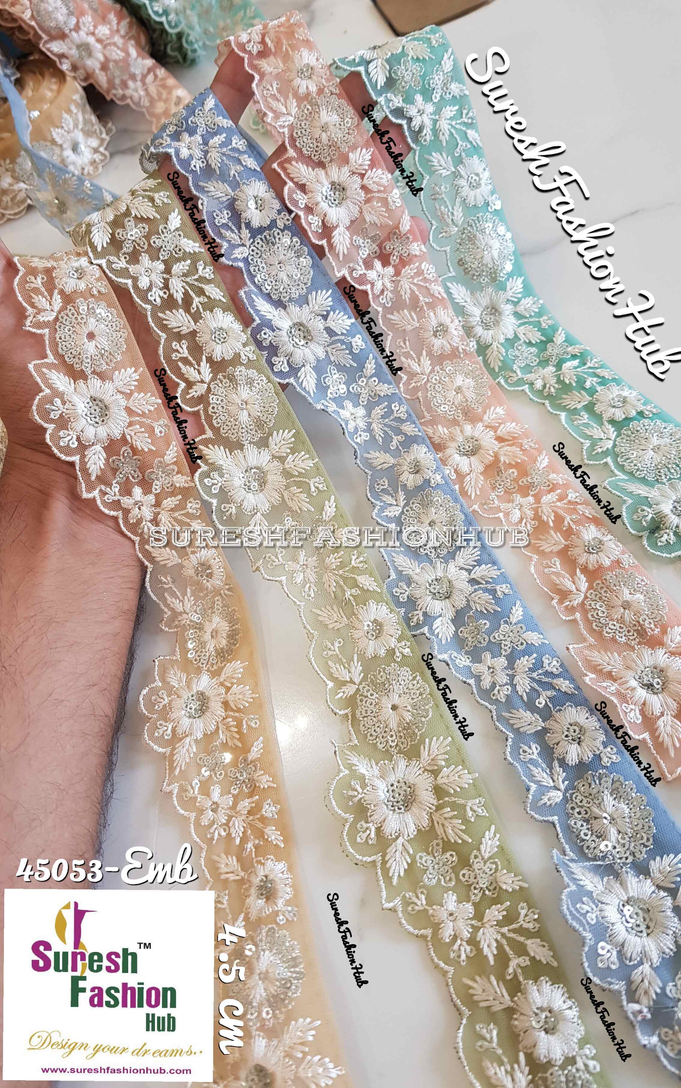 Elegant Pink Color Cutwork Floral Embroidered Mesh Trim