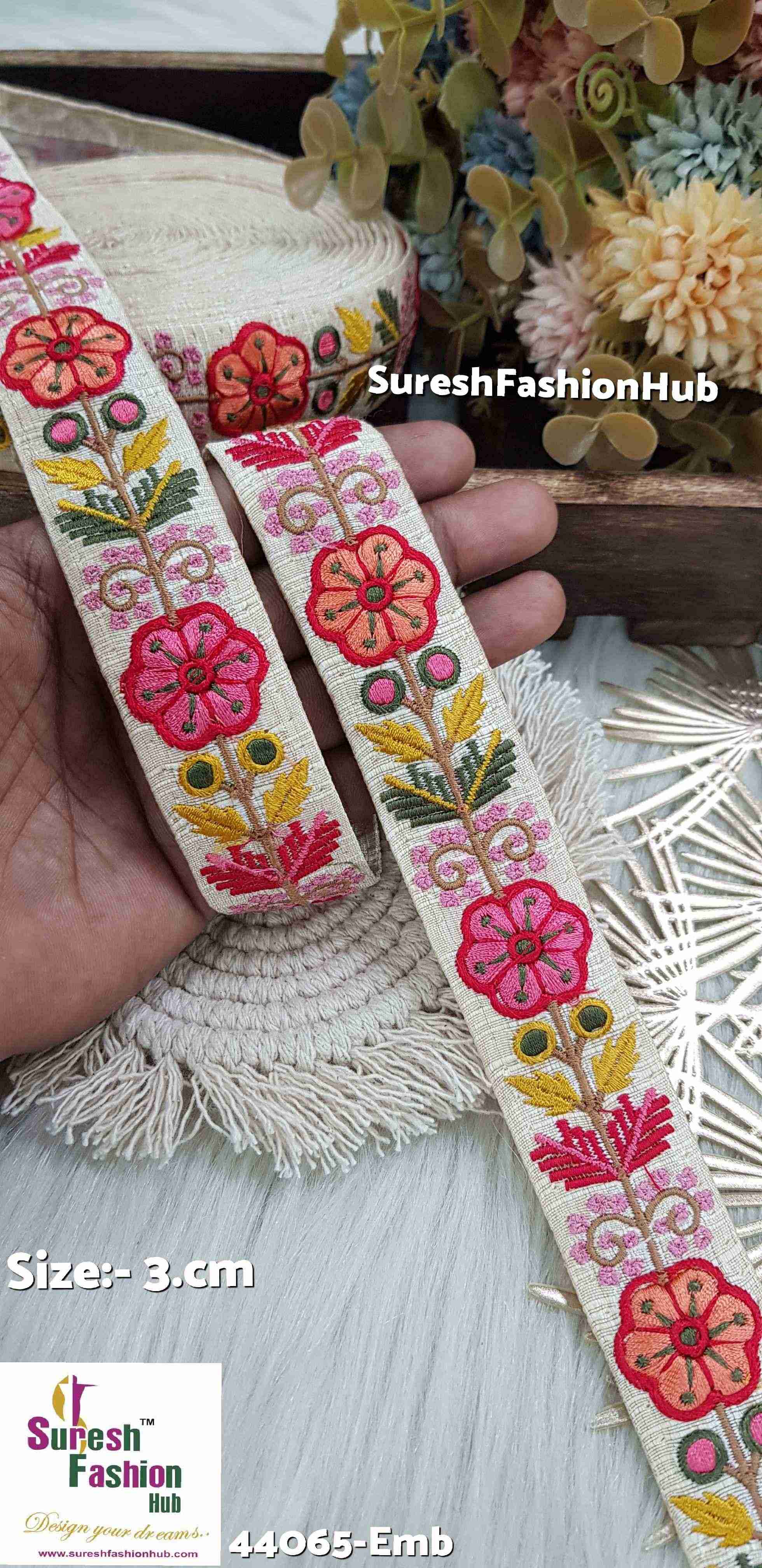 Multicolor Thread White Off Embroidered Lace Fabric