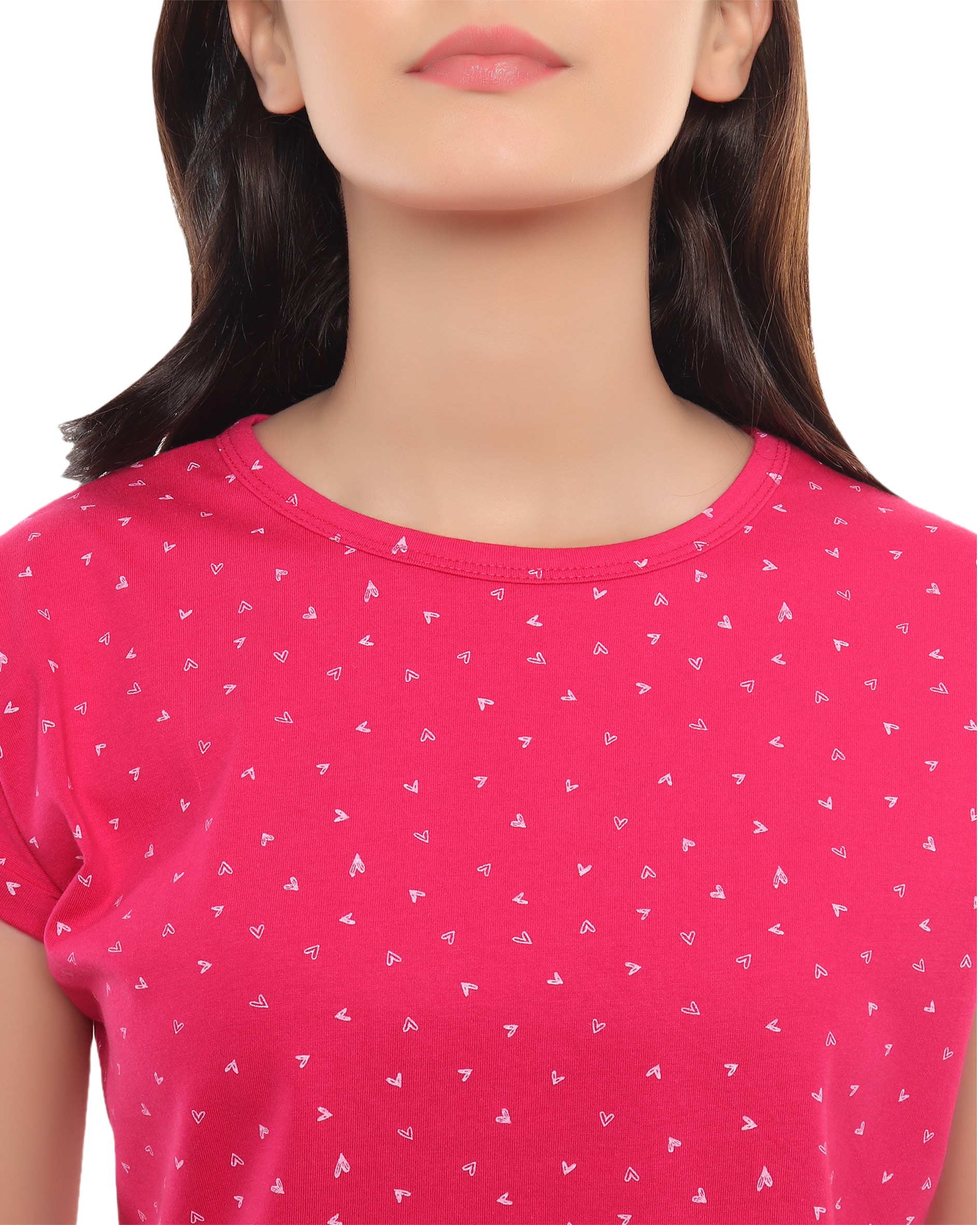 Magenta Printed Cotton T Shirt