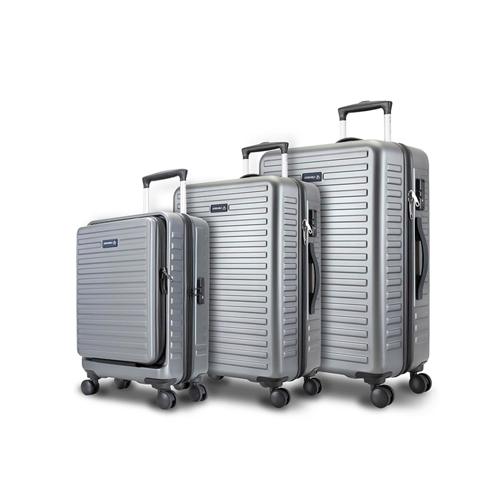 Set of 3 Hardside Luggage Trolley - 28 inch, 24 inch and 20 inch Suitcase (Free Packing Kit) - Grey