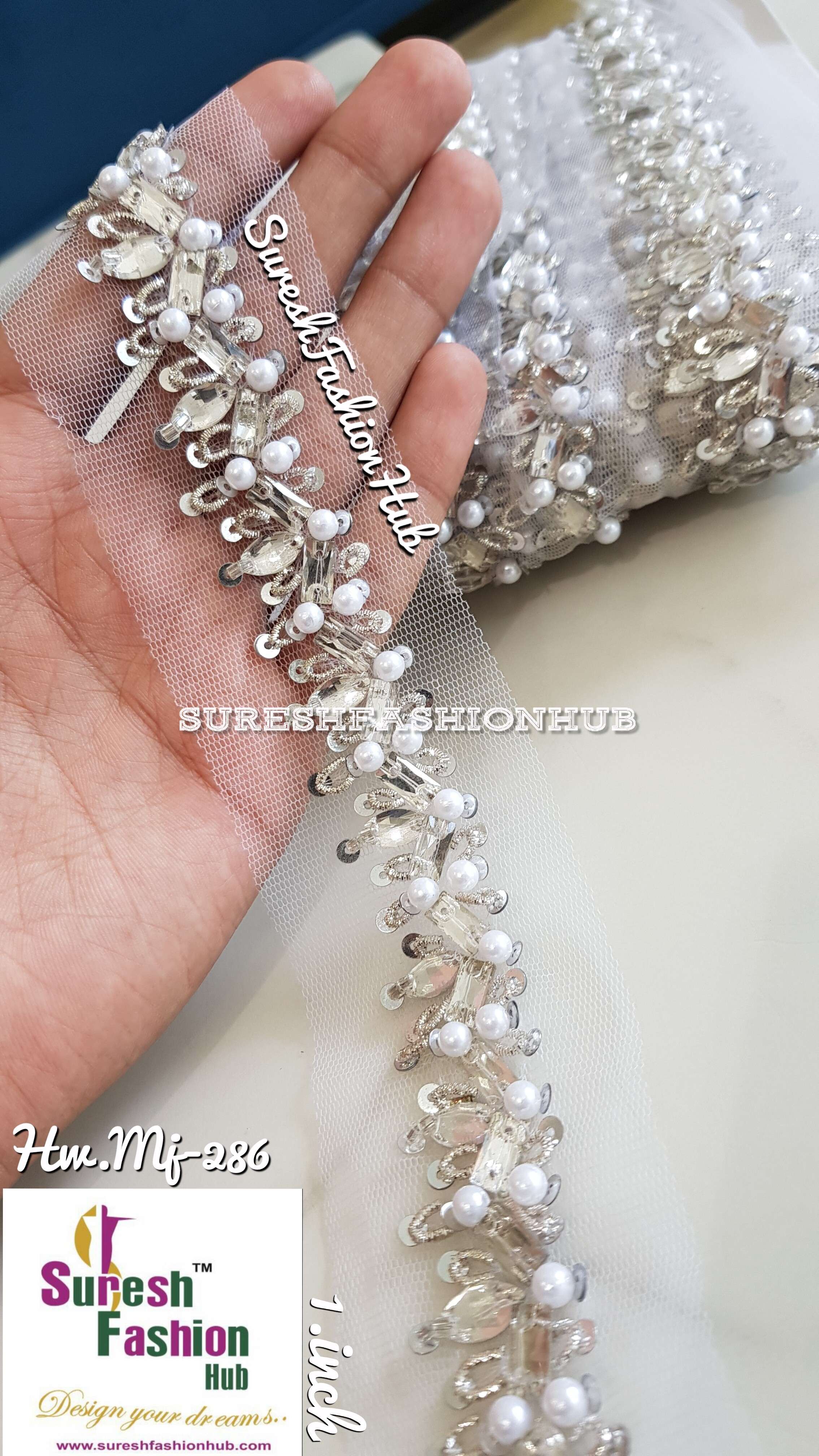  Handmade decorative Rhinestone Ribbon With White Pearls Handmade decorative Rhinestone Ribbon With White Pearls