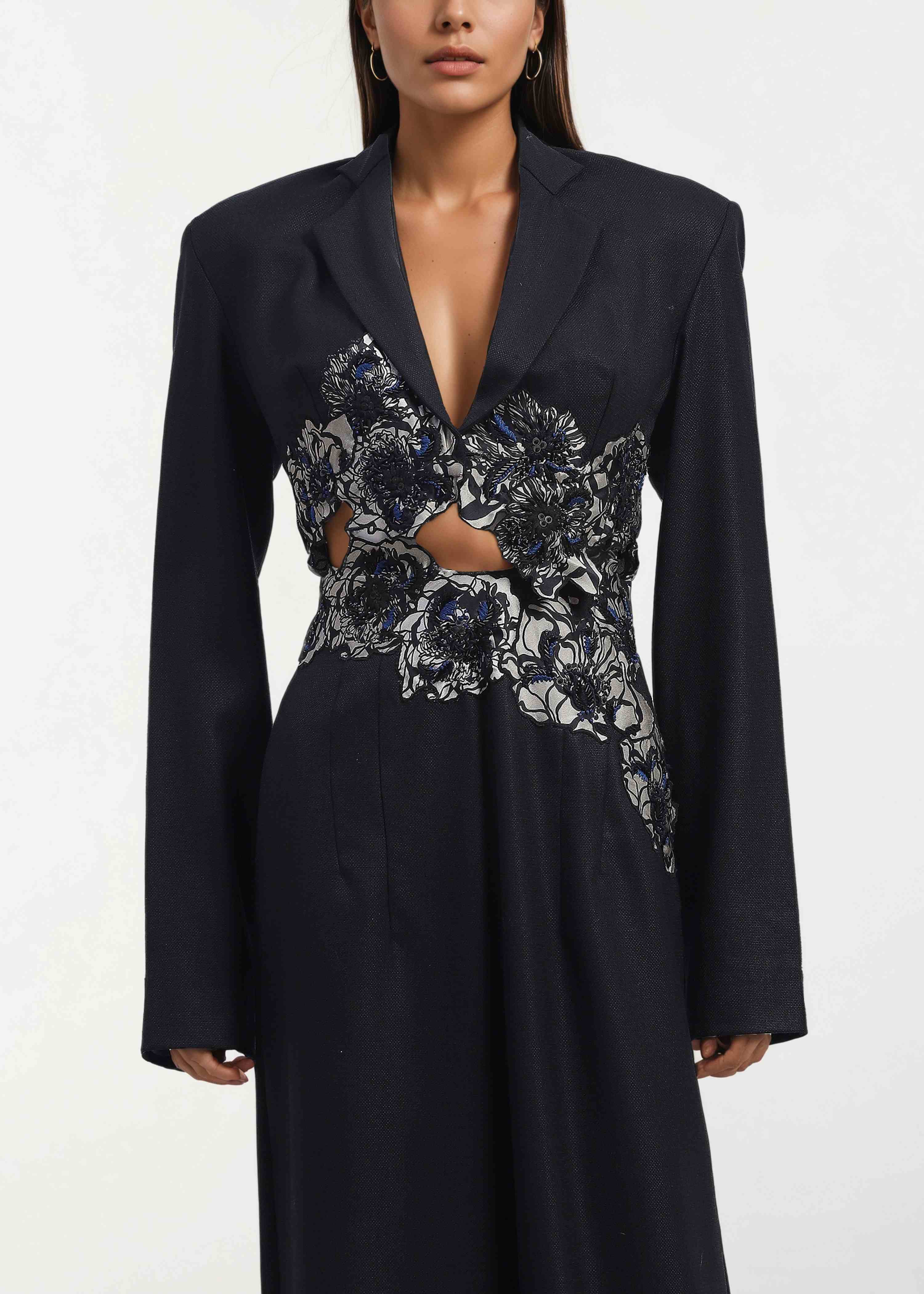AKOK Black Others Crop Jacket with Trouser Co-ords