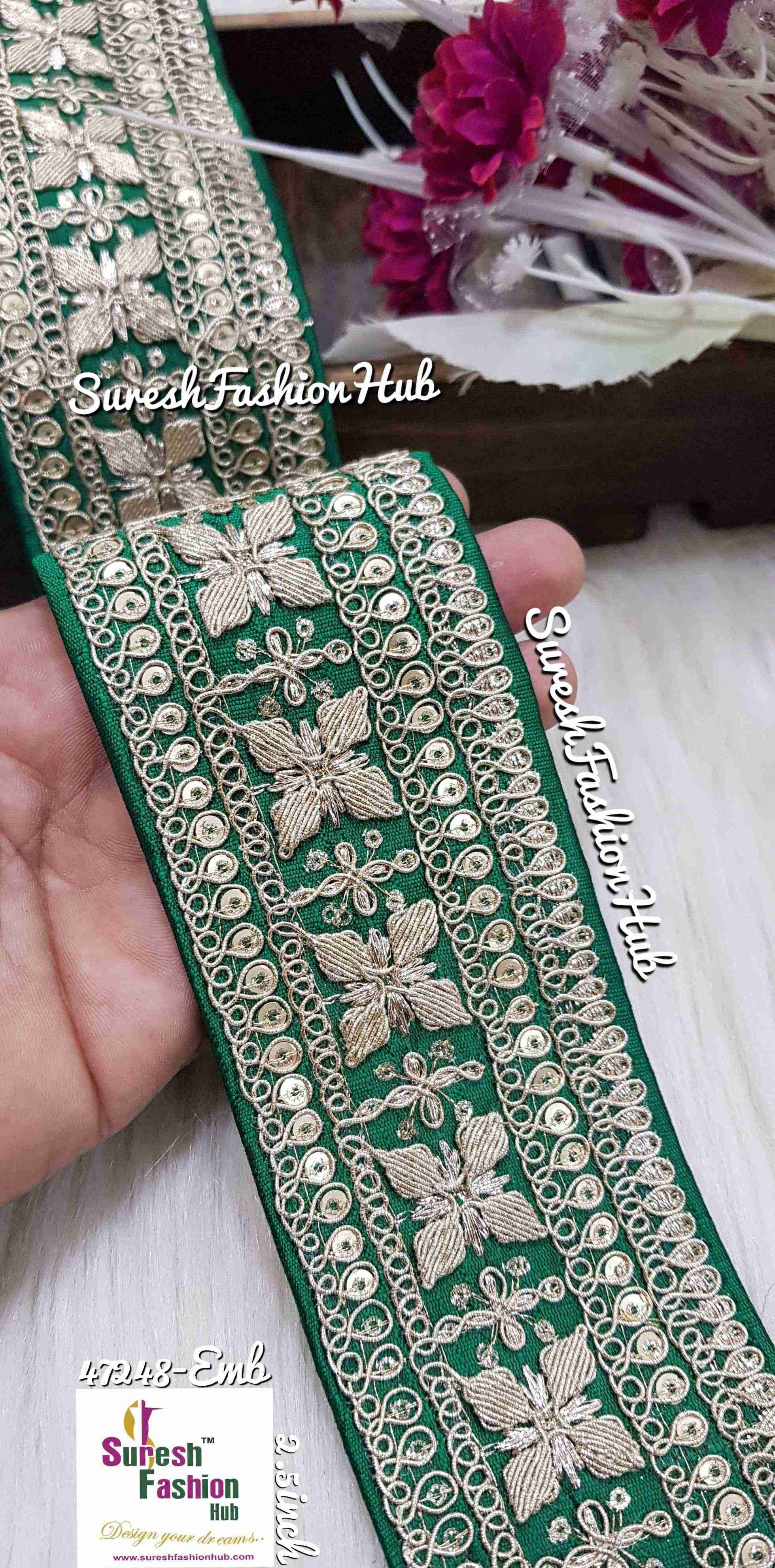 Exquisite Pearl   Dark Green Embroidered Lace