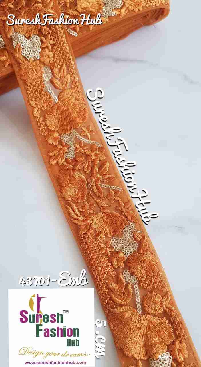 Golden Zari Threaded Petals On Mustured Net Embroidery Trim