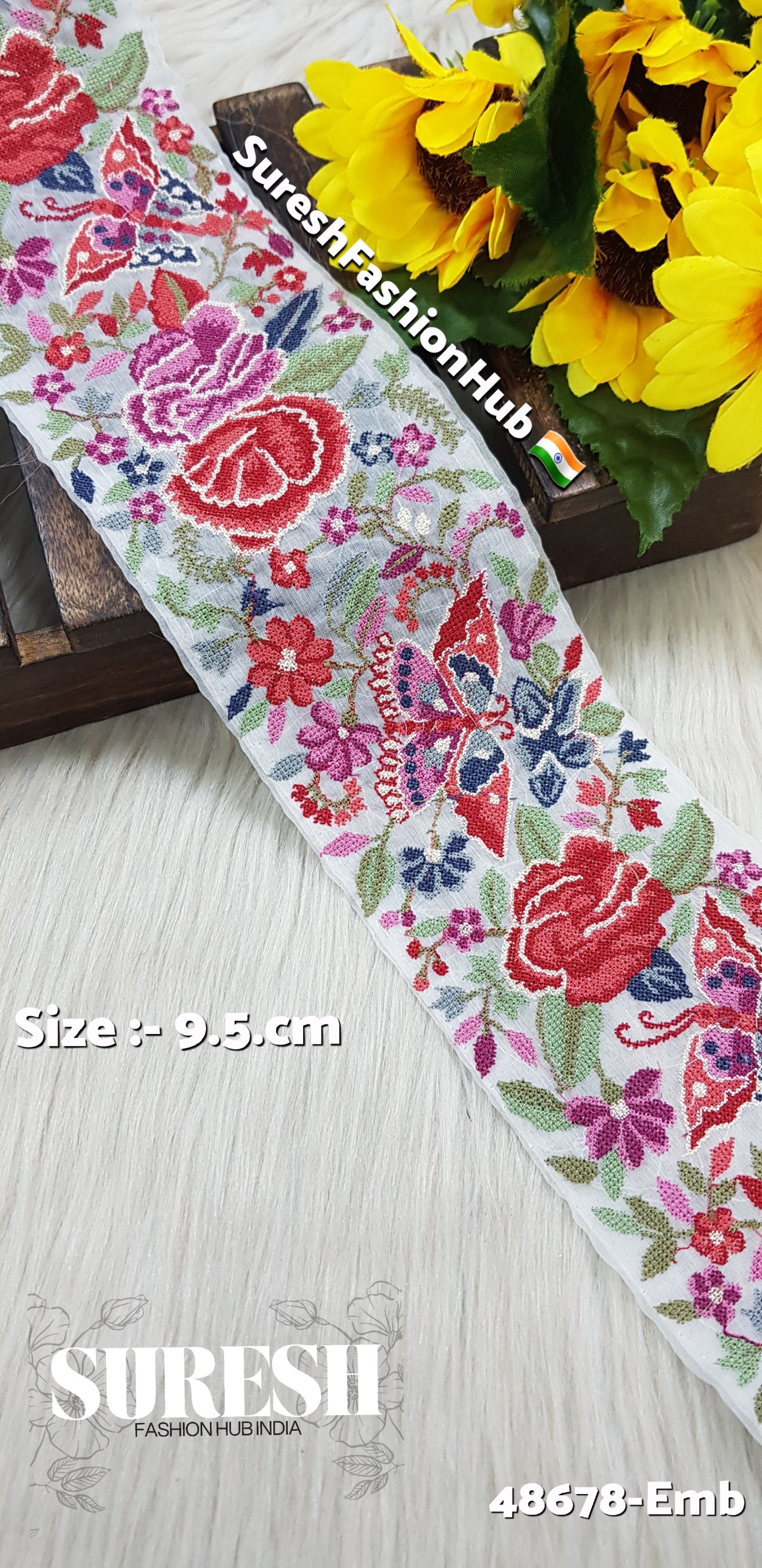 48678-Emb Color No 6 Cross Stitch Butterfly & Flower Border