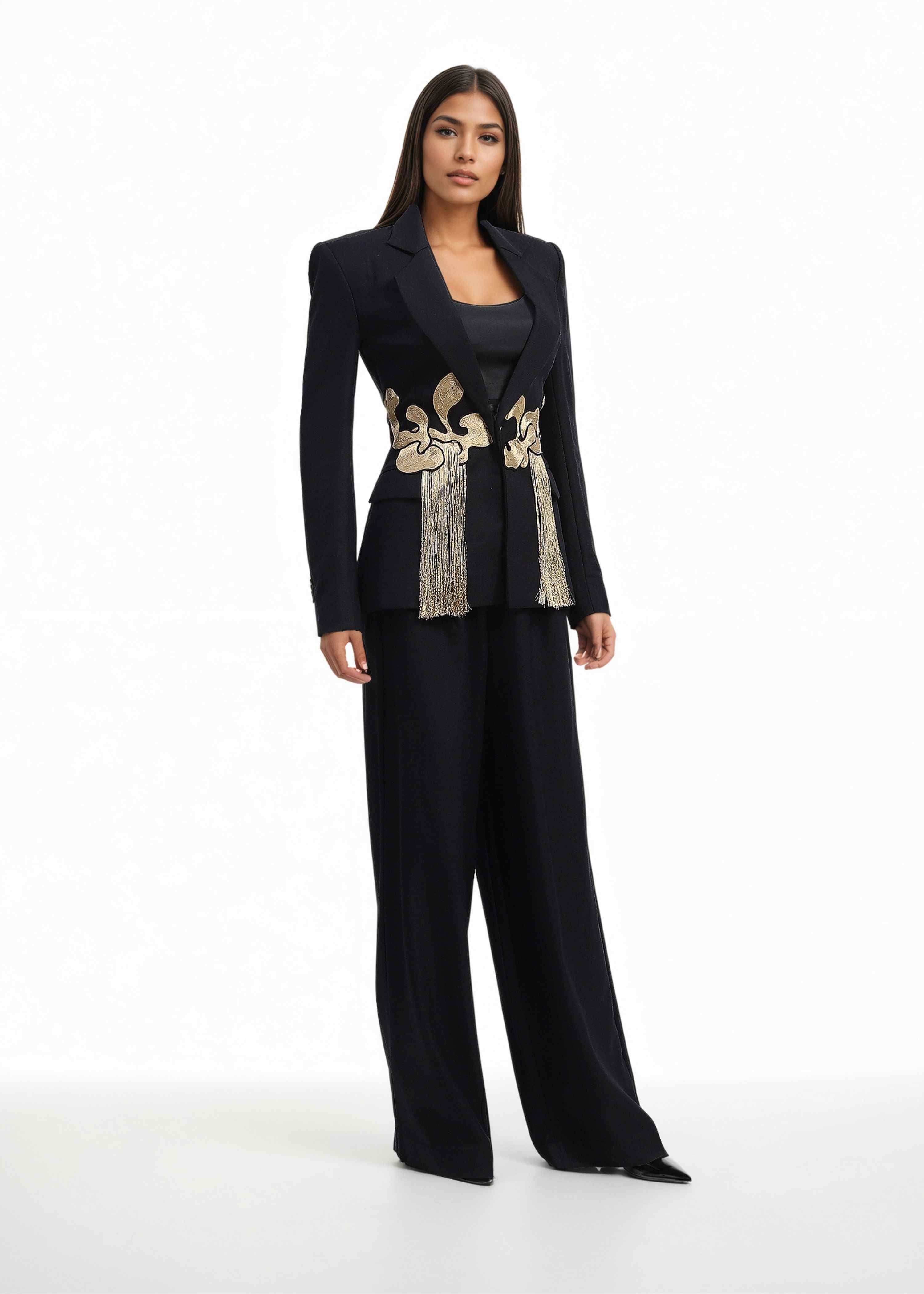 AKOK Black Poly Cotton Lycra Top Pant Suit Co-ords