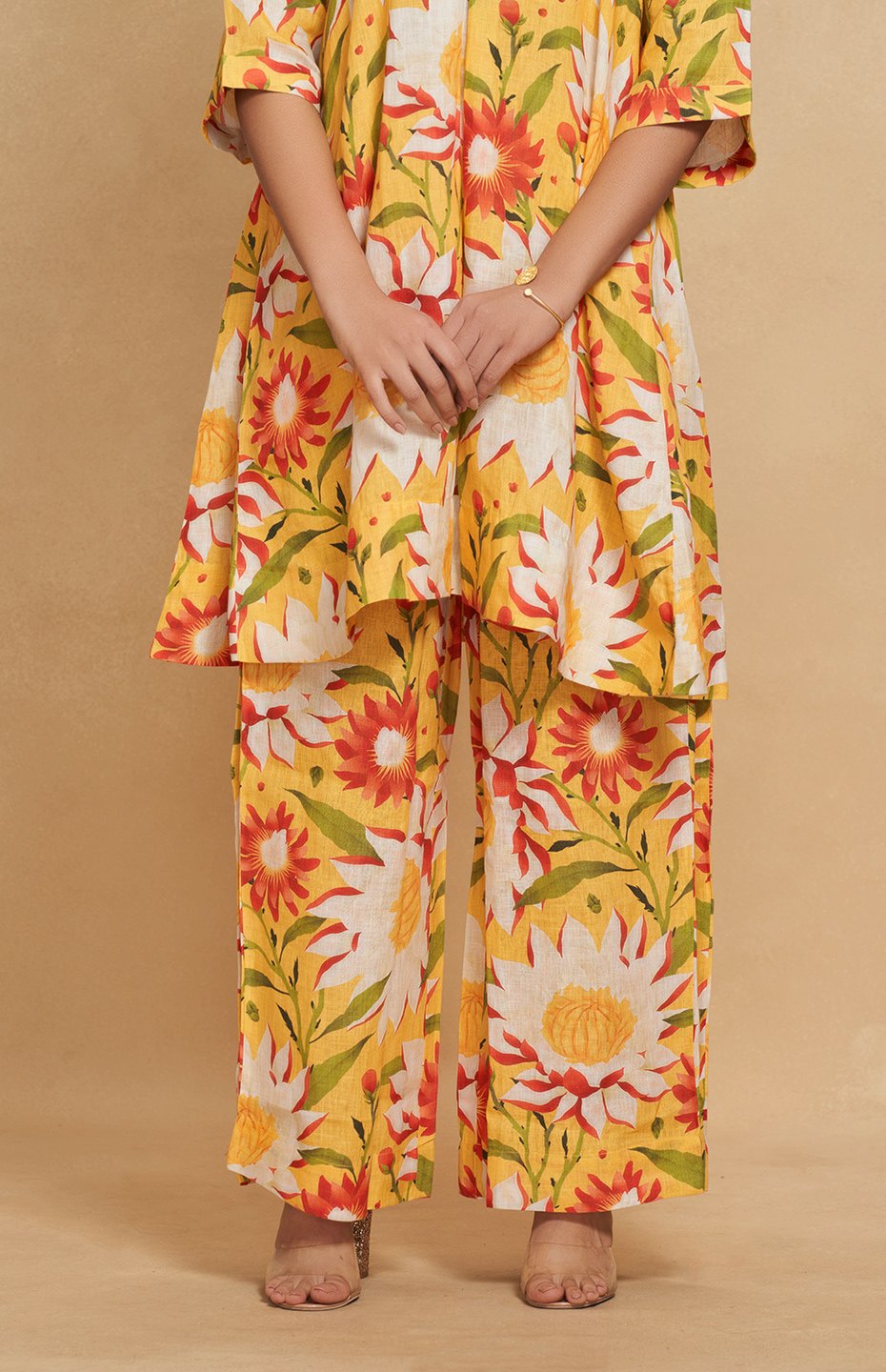 Yellow Printed Flared Pants