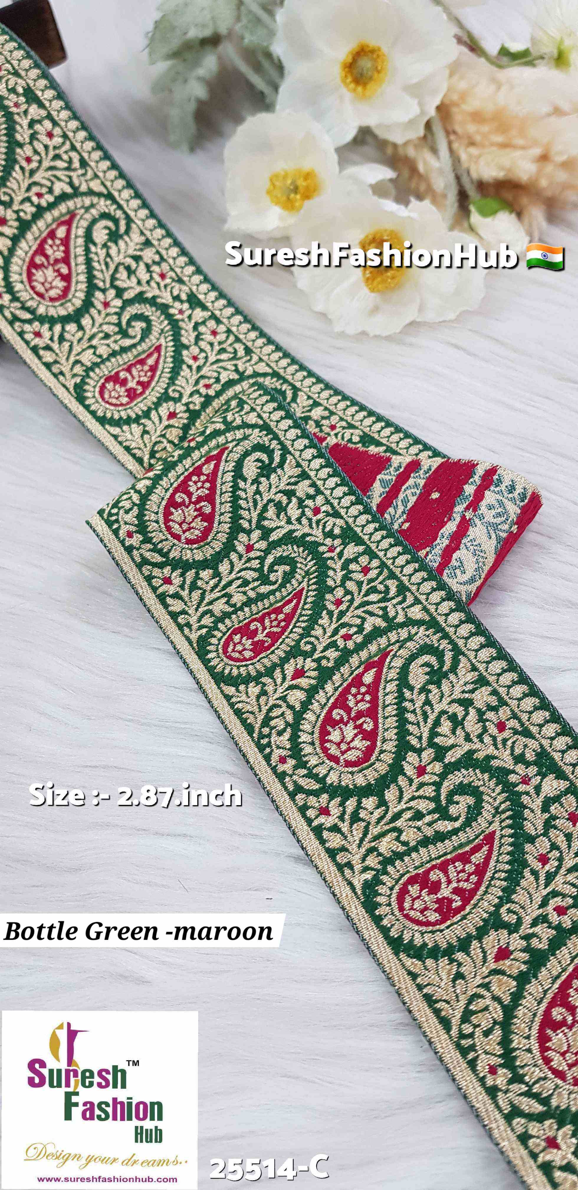 Bottle Green-Maroon Keri Floral Banarasi Lace